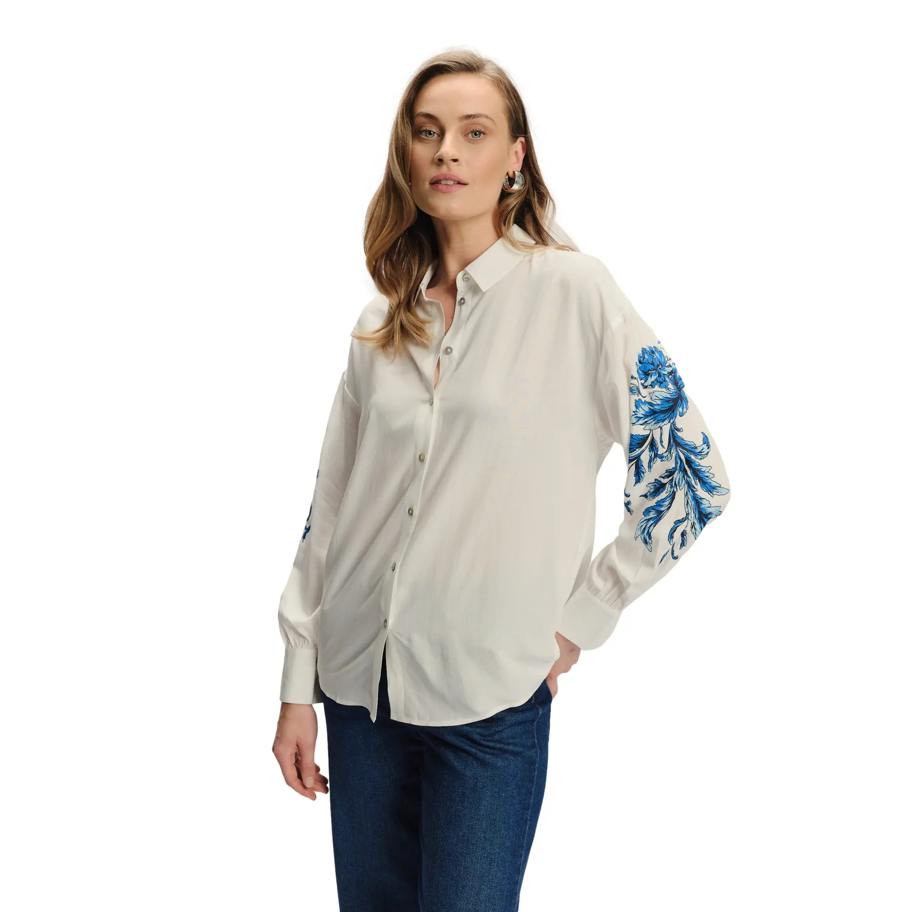 Camicia motivo floreale maniche lunghe donna