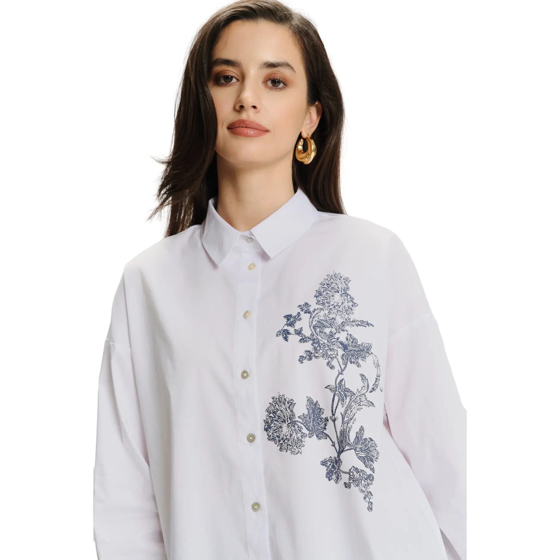 Camicia maniche lunghe con motivi floreali donna