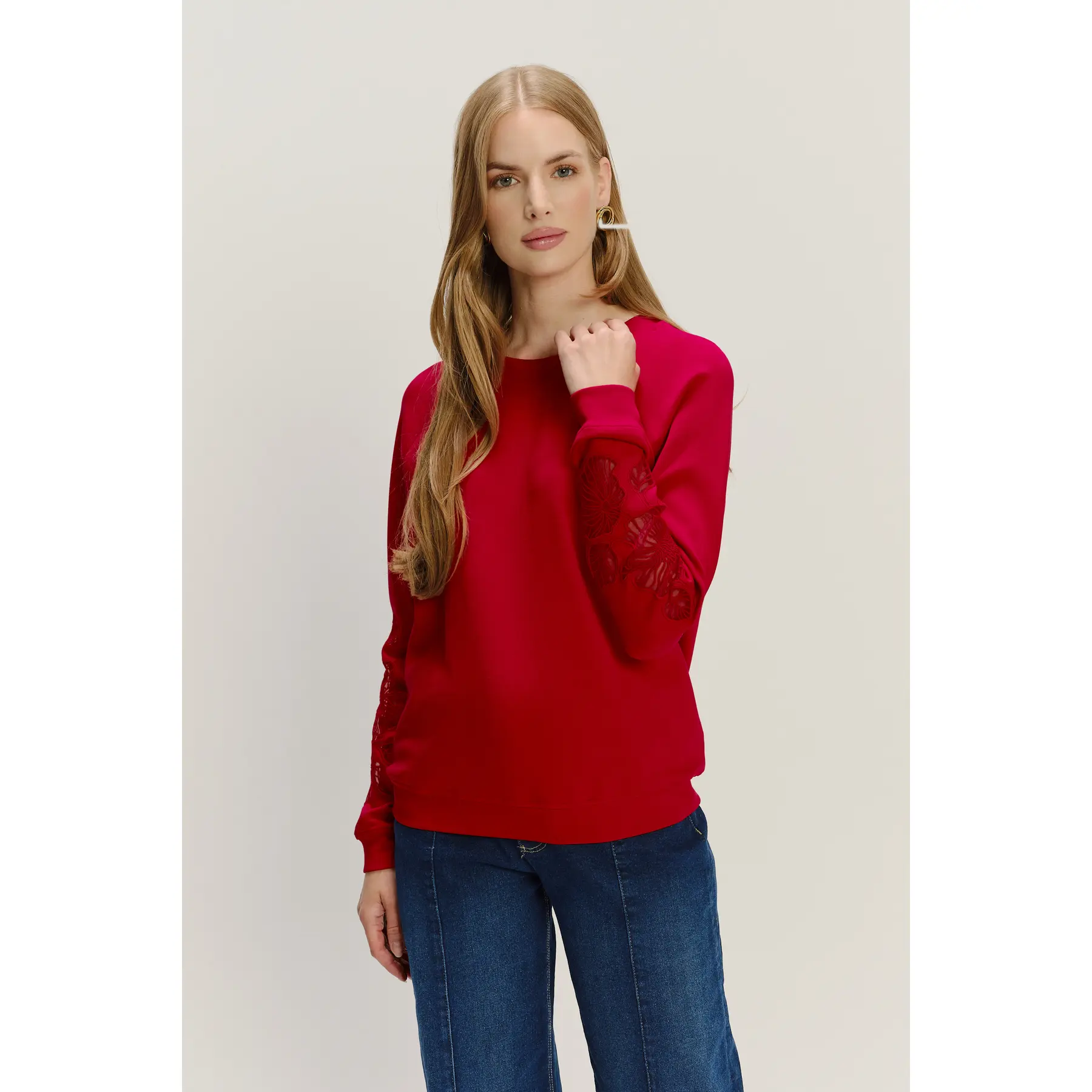 Women's Sweatshirt with Decorative Embroidery on Sleeves Greenpoint