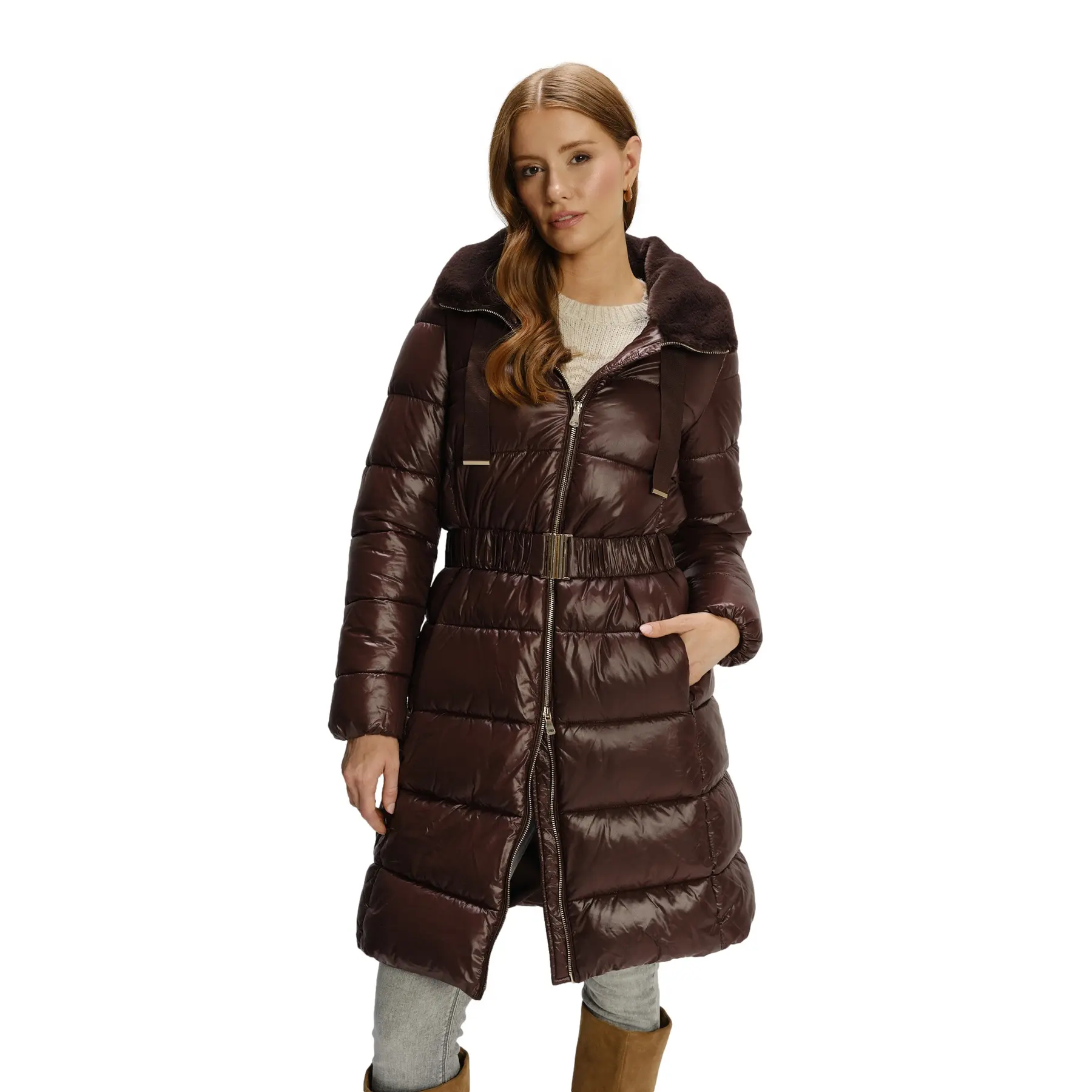 Giubbotto imbottito con cintura in vita donna