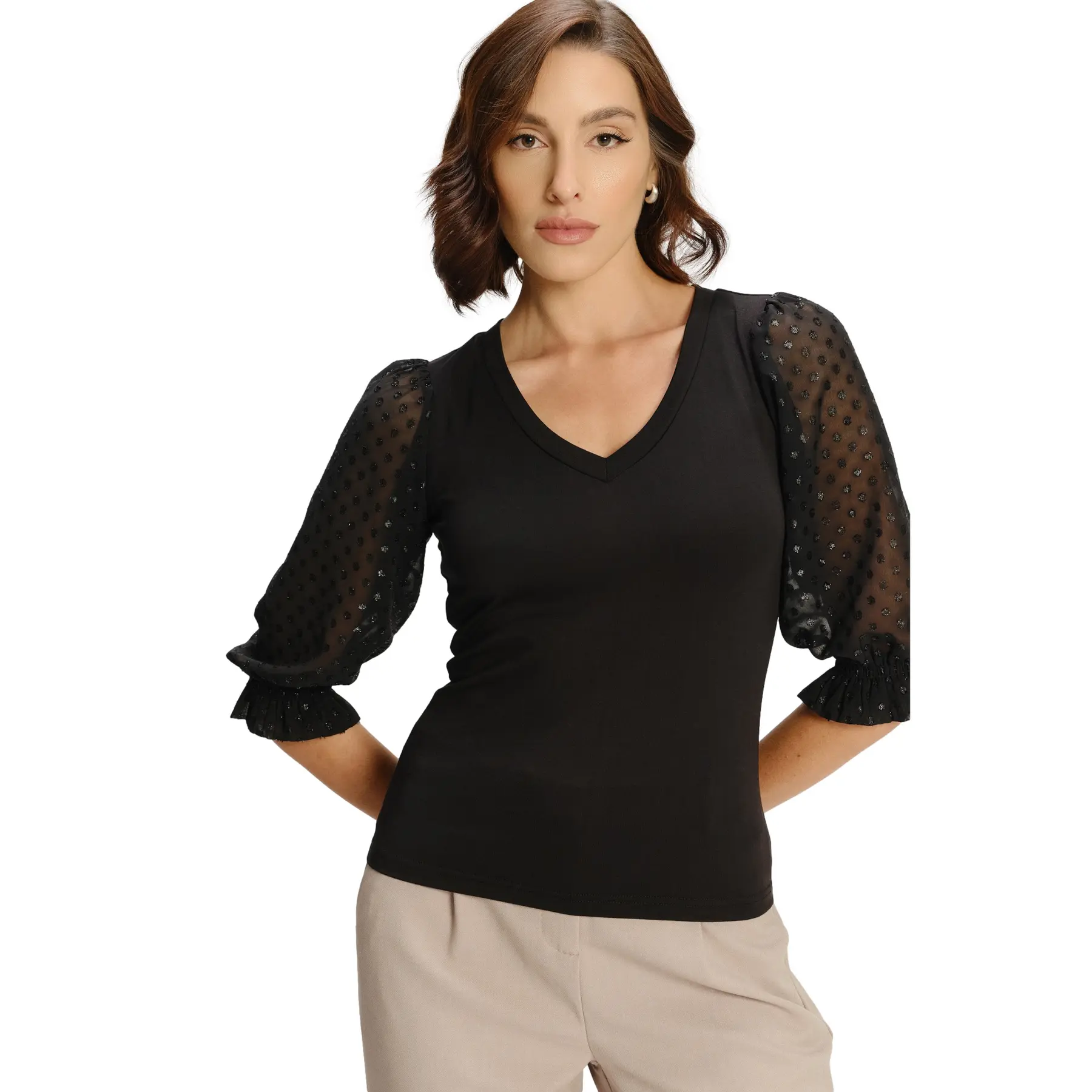 Blusa con maniche a sbuffo donna