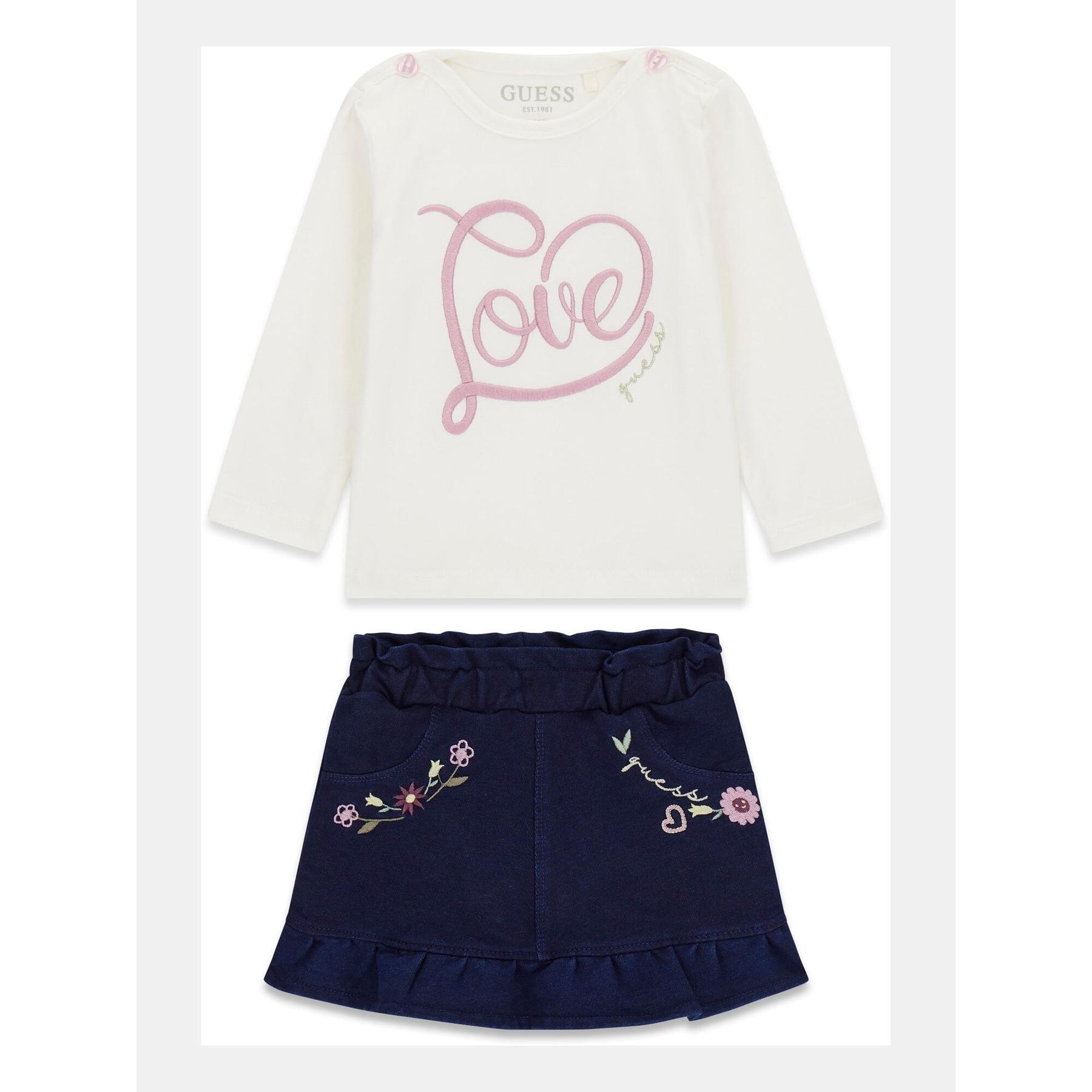 7620837783735 - Langarm-T-Shirt und Jeansrock Set für Baby-Mädchen Guess