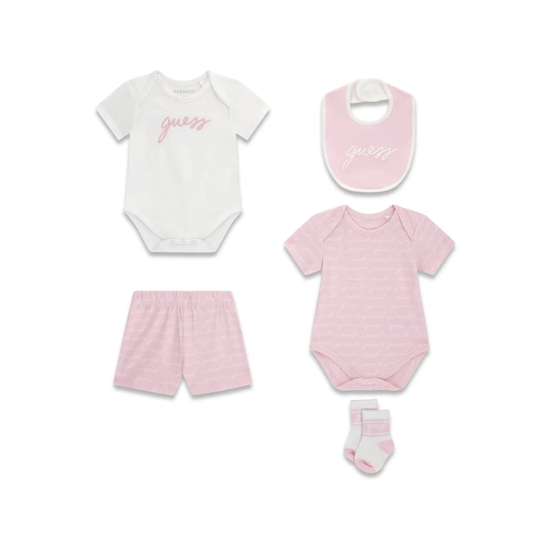 Guess Men's Rose Baby Boy Bodysuit, Shorts, Bib And Socks Set (X2)