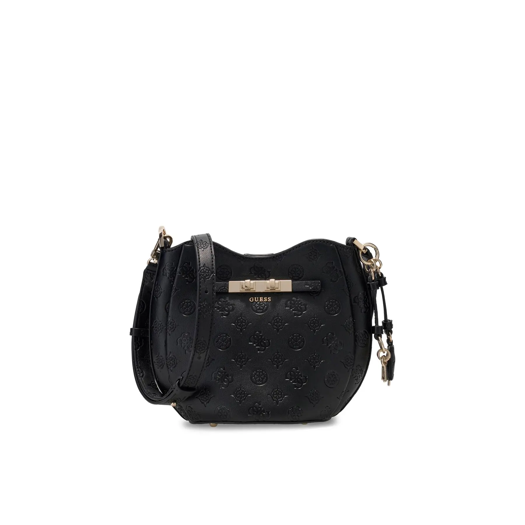 GUESS schoudertas handtas Carmella Crossbody Bucket Bag Black Logo zwart