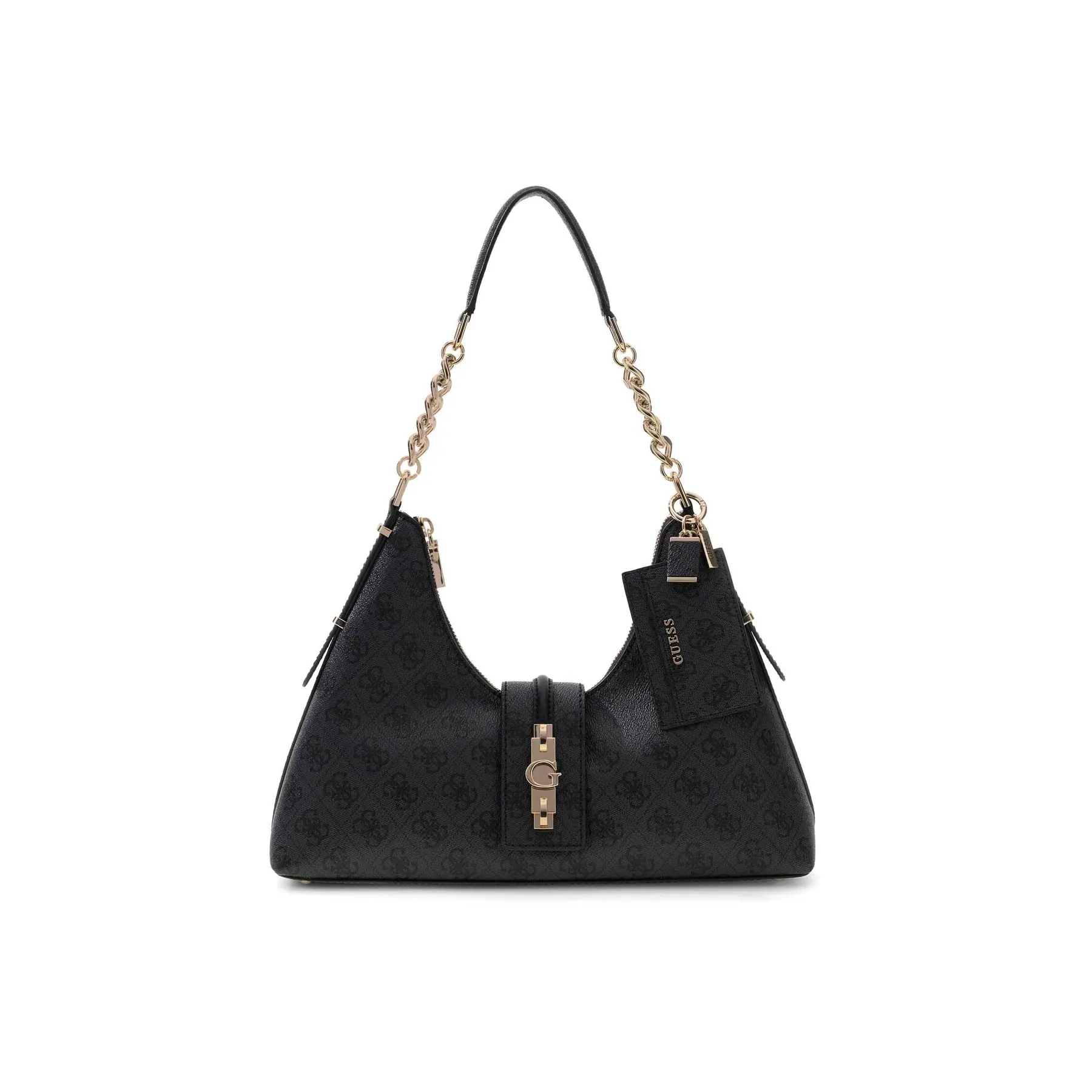 GUESS schoudertas Yvonne Logo Hobo Bag Coal Logo donkergrijs