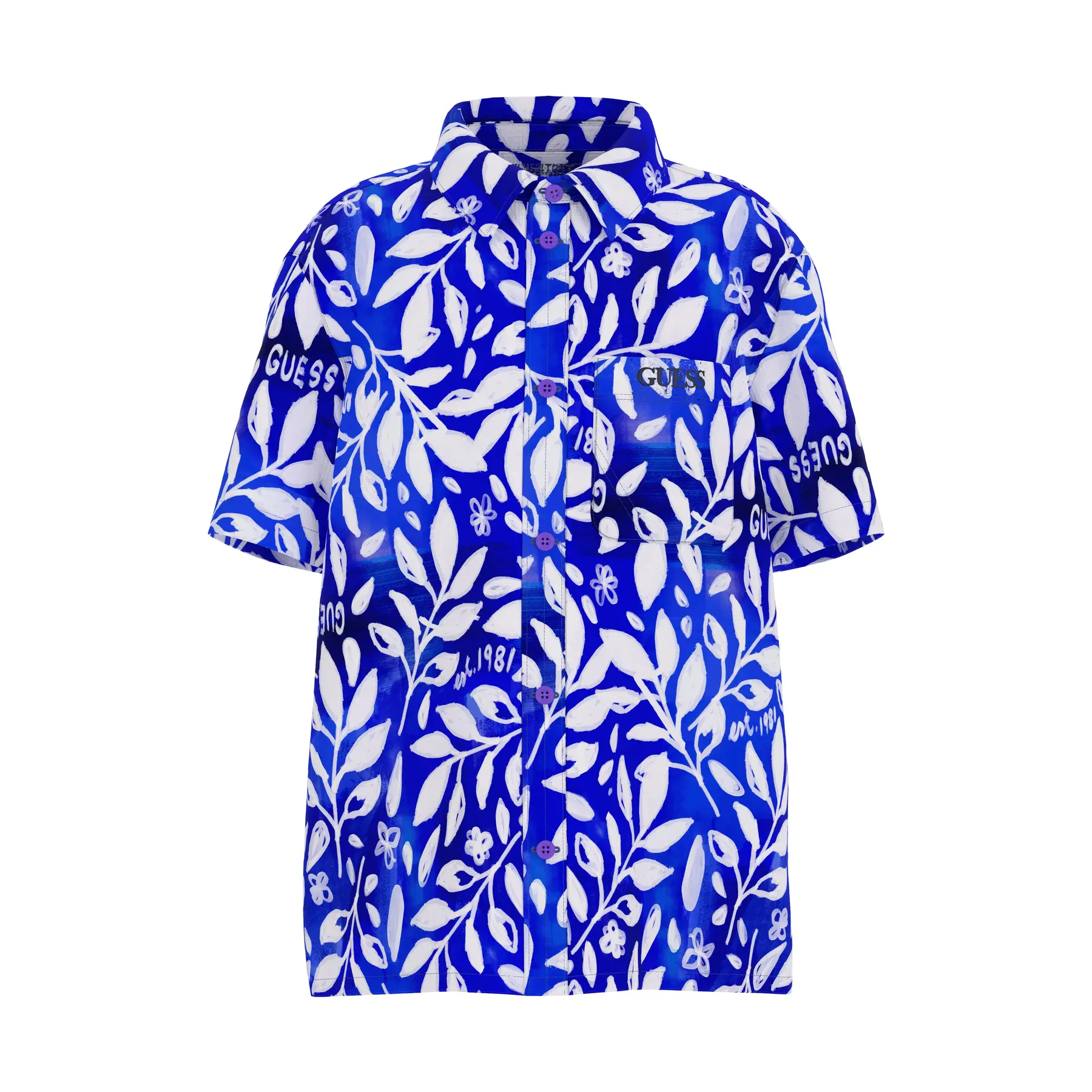 7621235775735 - Übergrößige Kurzarm-Bluse aus Viskose für Kinder Guess