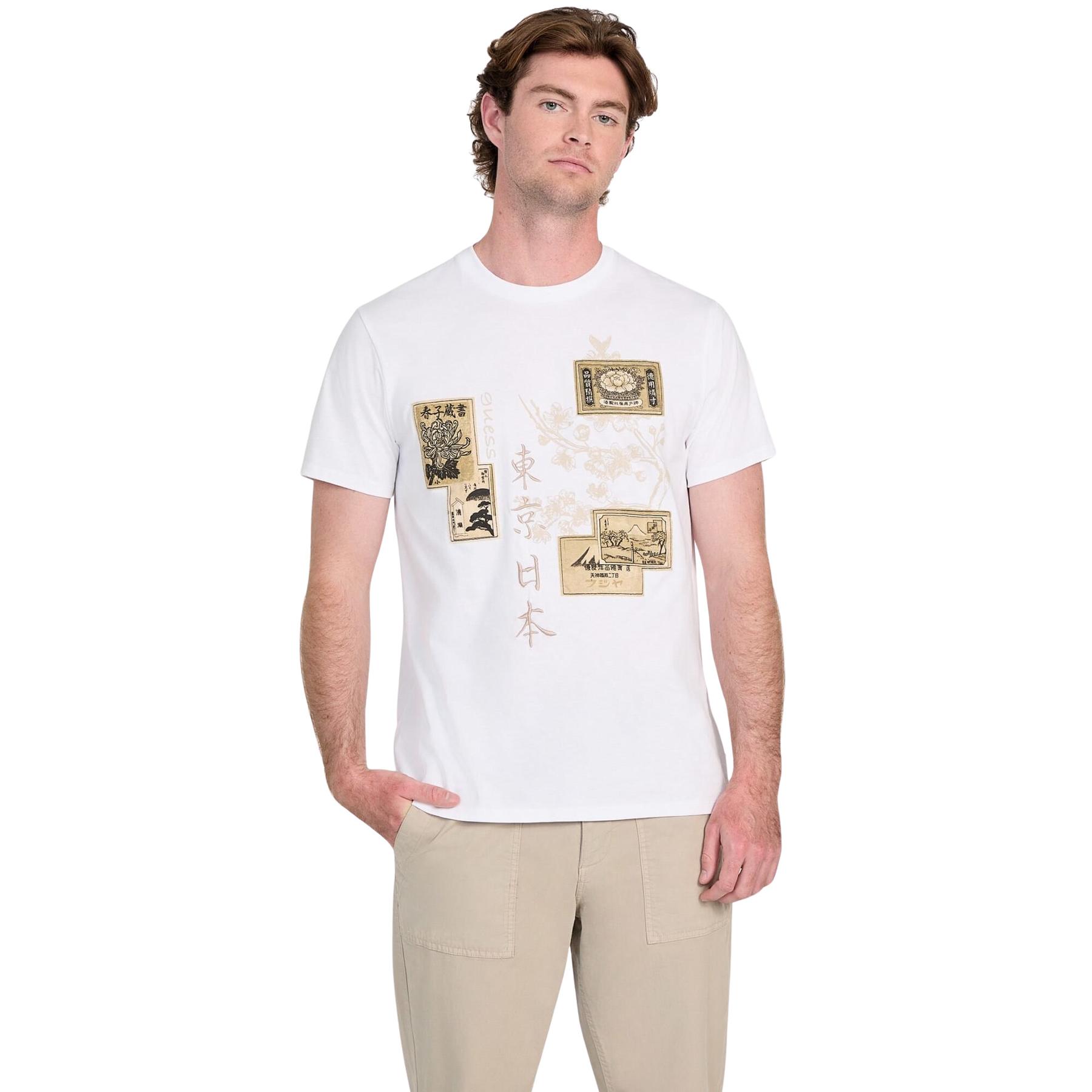 7628907100031 - Basis T-Shirt mit japanischen Briefmarken Guess