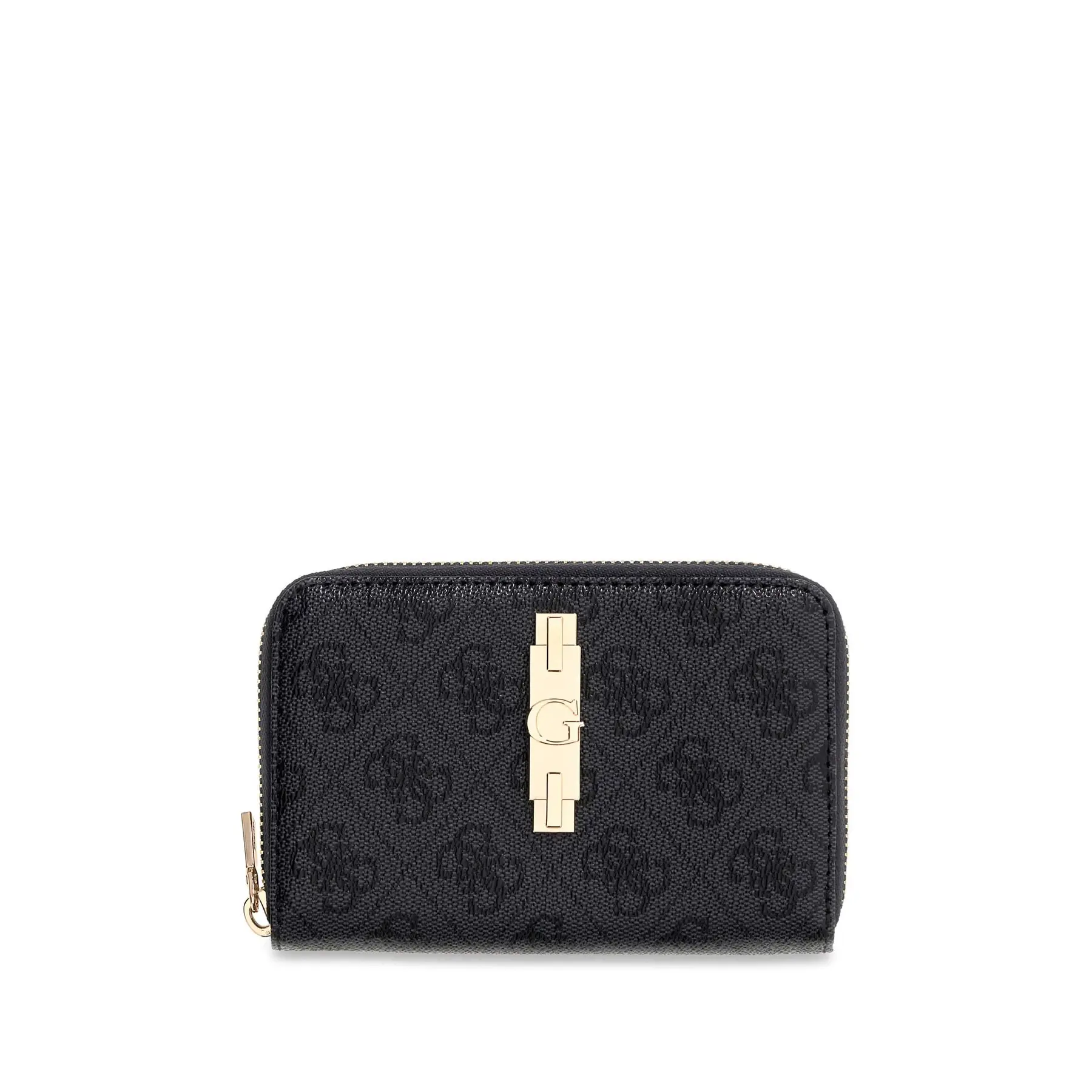 GUESS portemonnee Yvonne Logo SLG Medium Zip Around Wallet Coal Logo donkergrijs