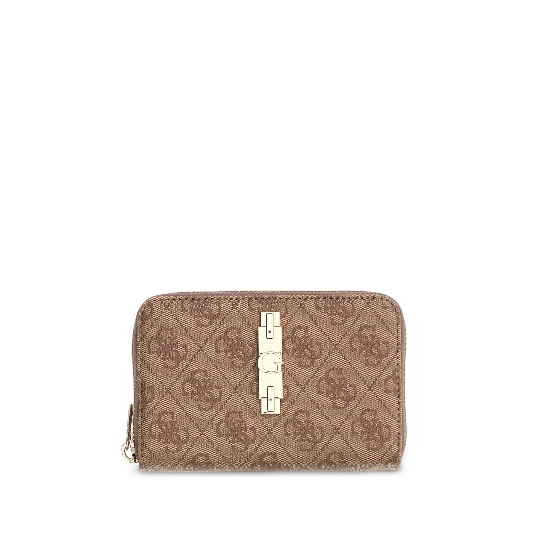 GUESS portemonnee Yvonne Logo SLG Medium Zip Around Wallet Latte Logo Lichtbruin