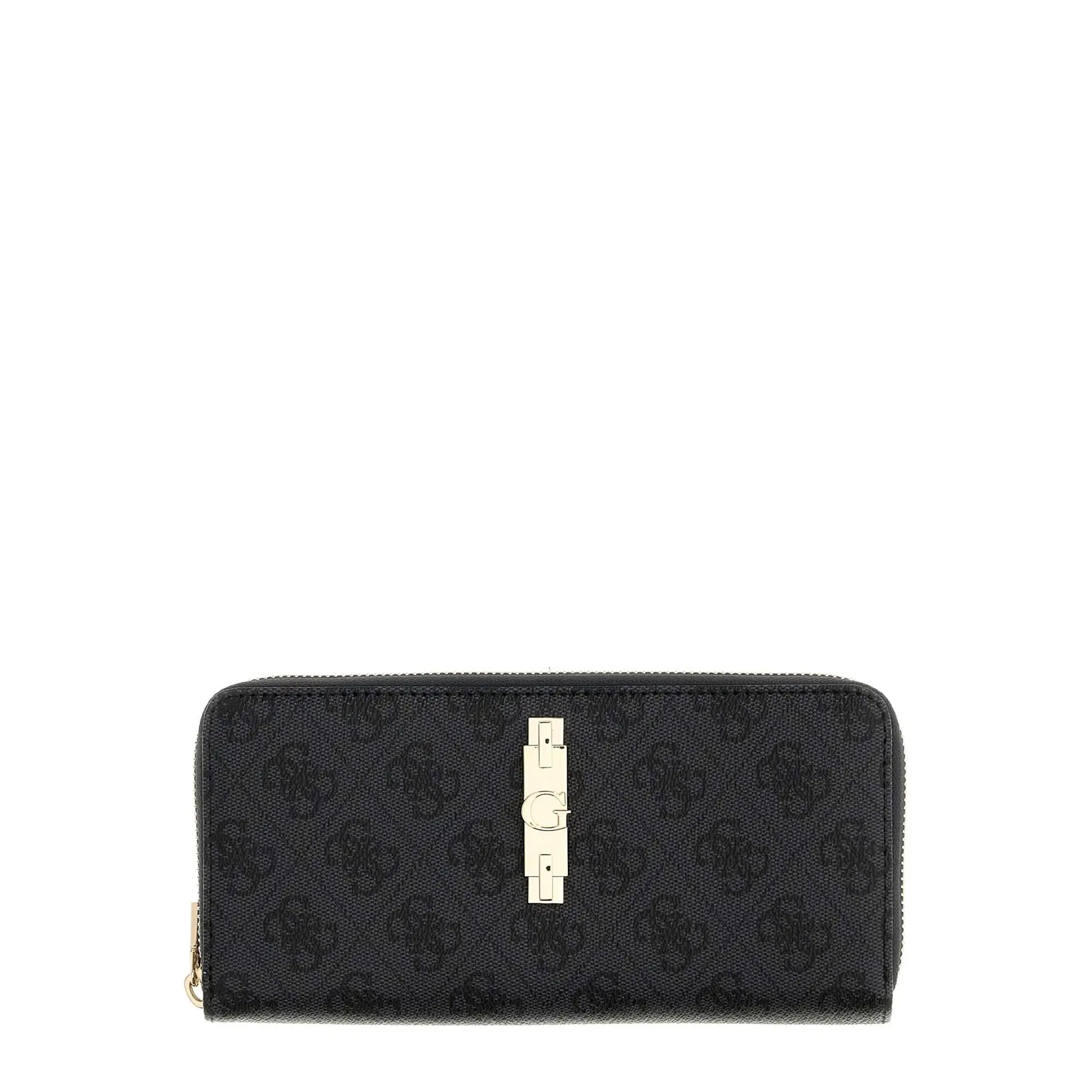 GUESS portemonnee Yvonne Logo SLG Large Zip Around Wallet Coal Logo donkergrijs