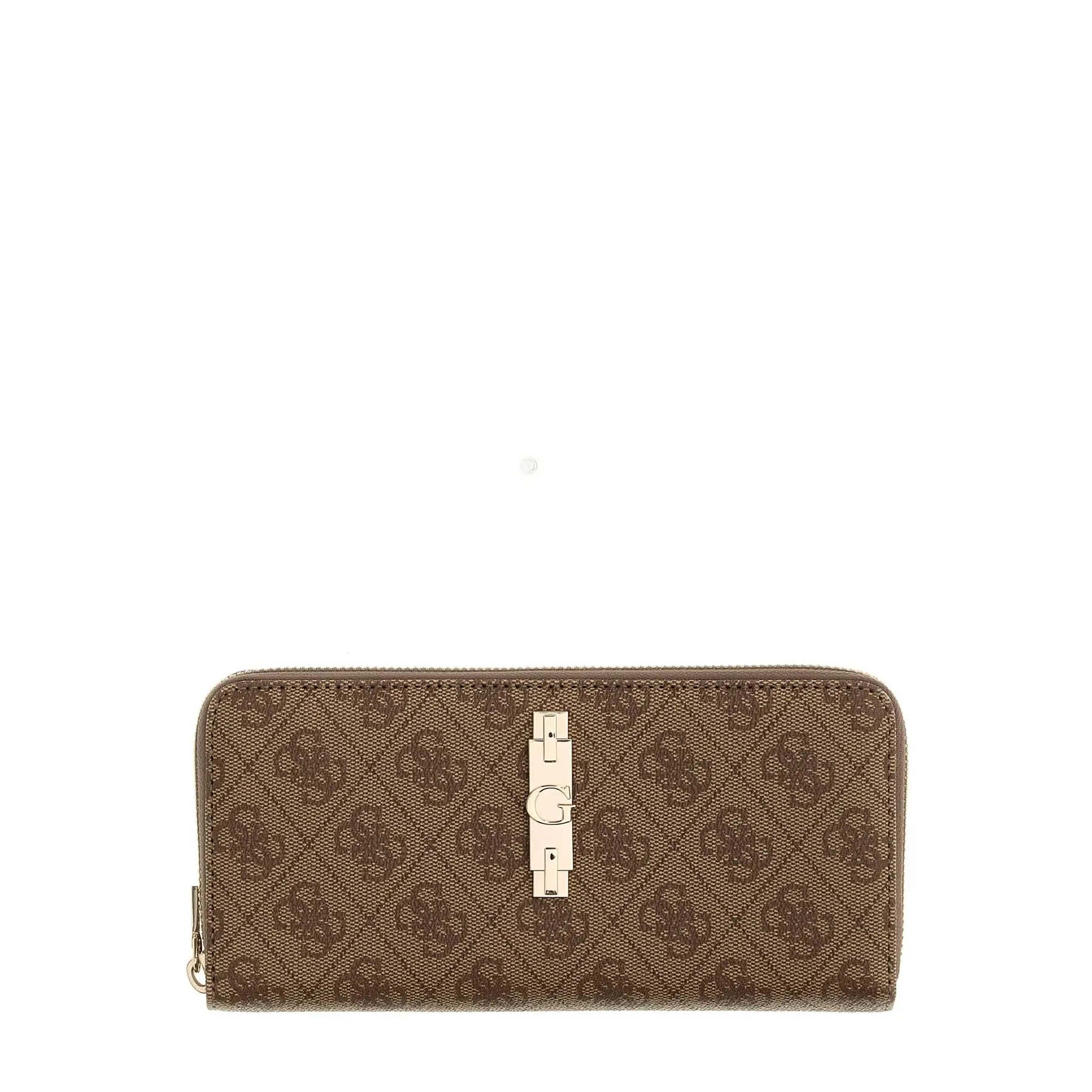 GUESS portemonnee Yvonne Logo SLG Large Zip Around Wallet Latte Logo Lichtbruin