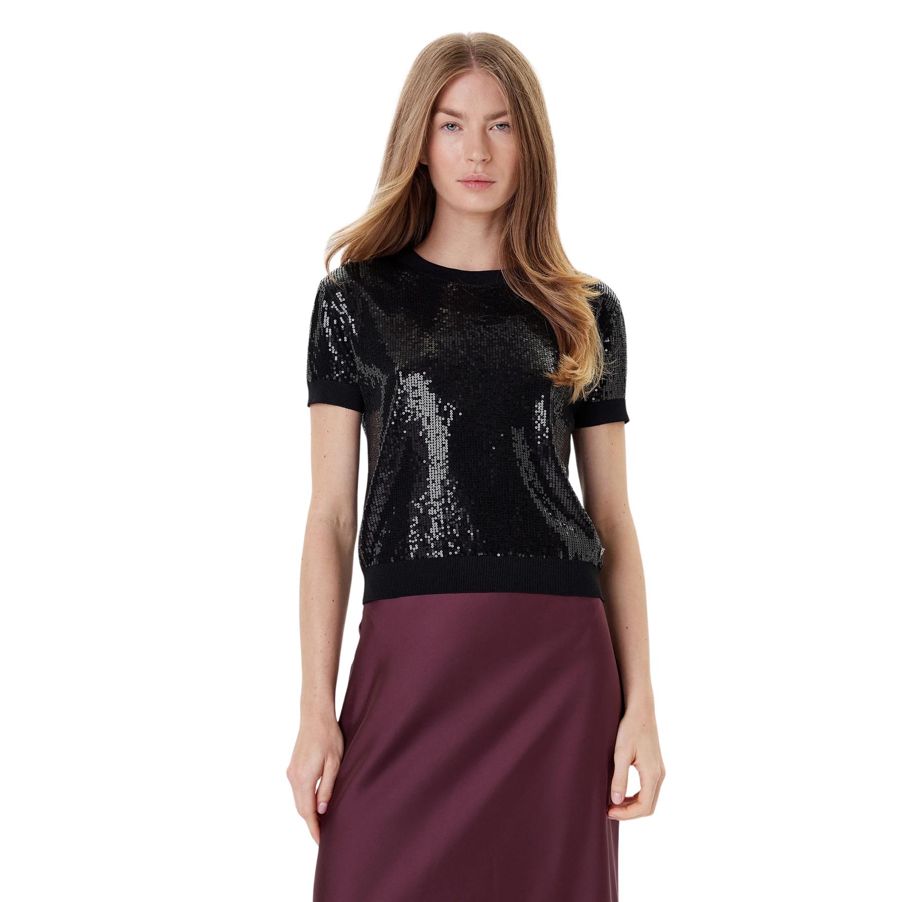 7628907344220 - Rundhalsausschnitt T-Shirt mit kurzen Ärmeln für Damen Juniper Sequins