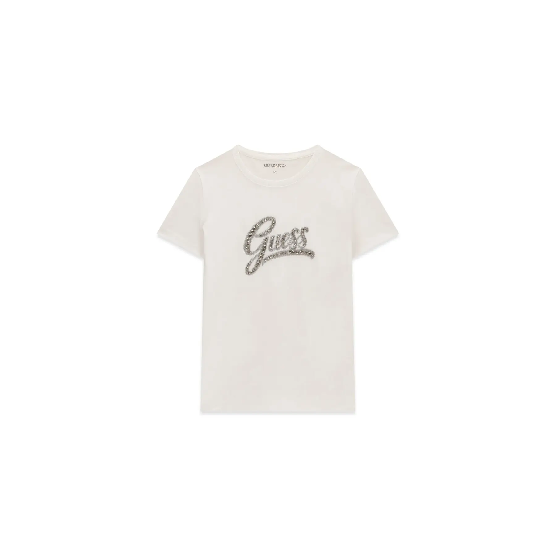 Ronde Hals Geborduurde T-shirt Dames Guess Script Logo 3D