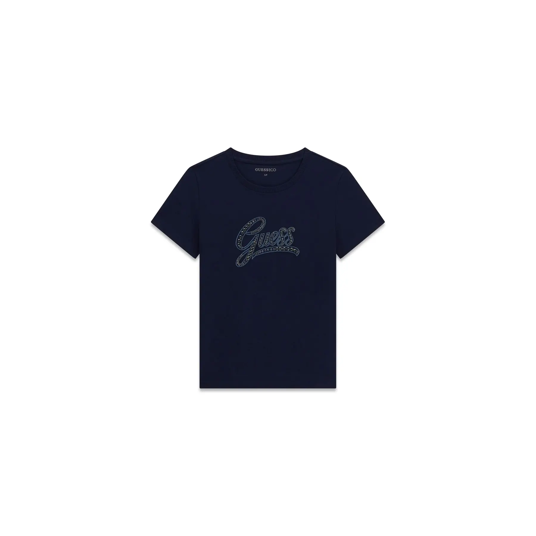 Ronde Hals Geborduurde T-shirt Dames Guess Script Logo 3D