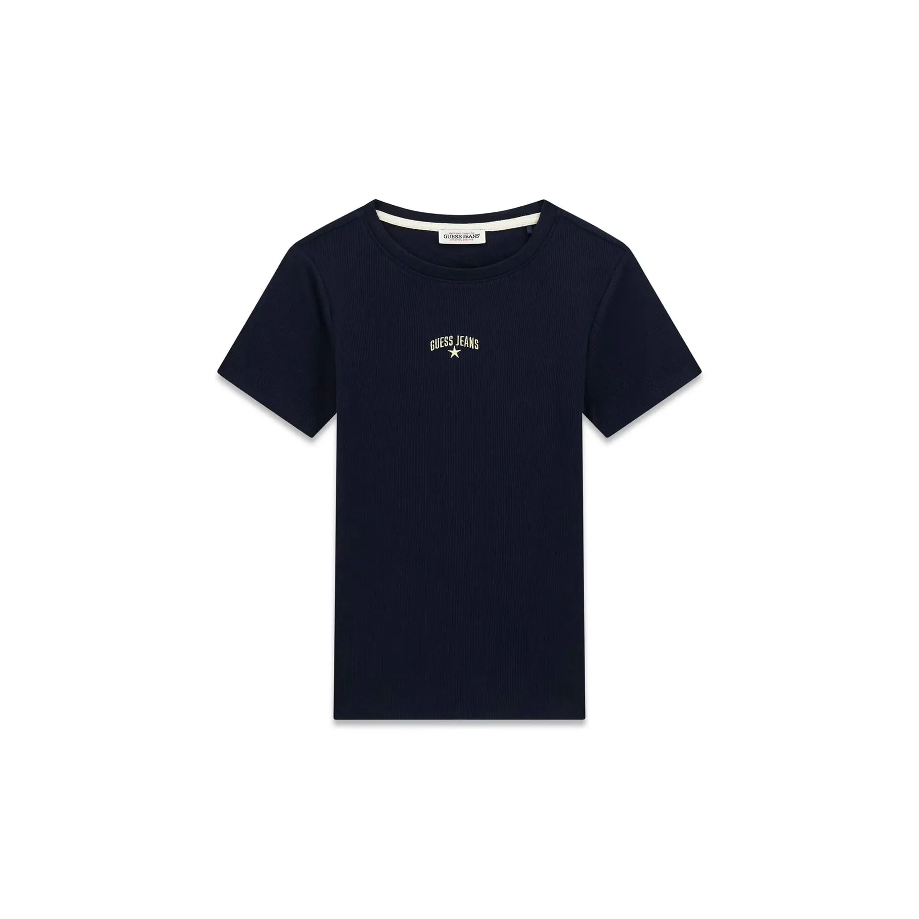 Image of T-Shirt mit gerippten Abschlüssen und bestickt Damen Guess