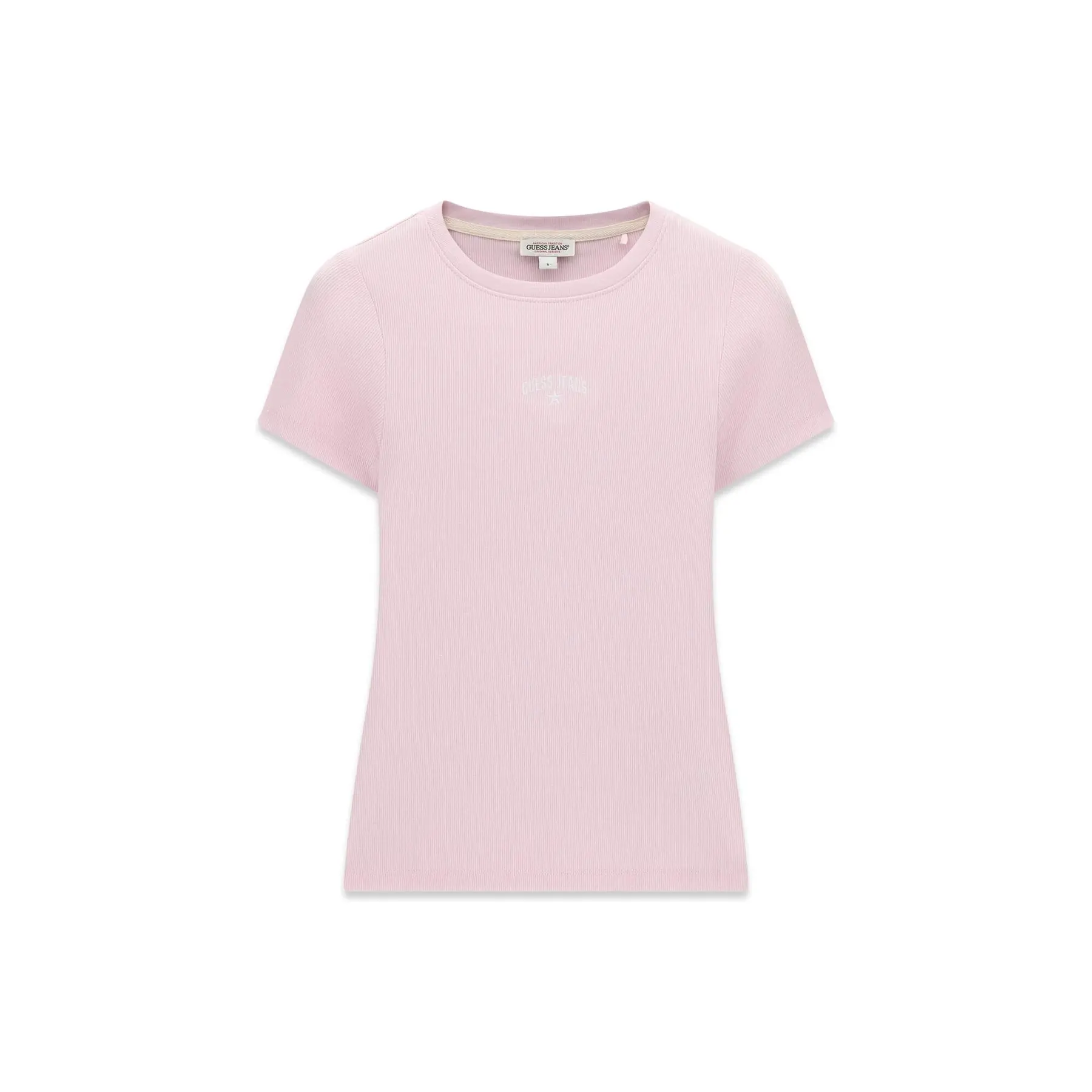 T-Shirt mit gerippten Abschlüssen und bestickt Damen Guess