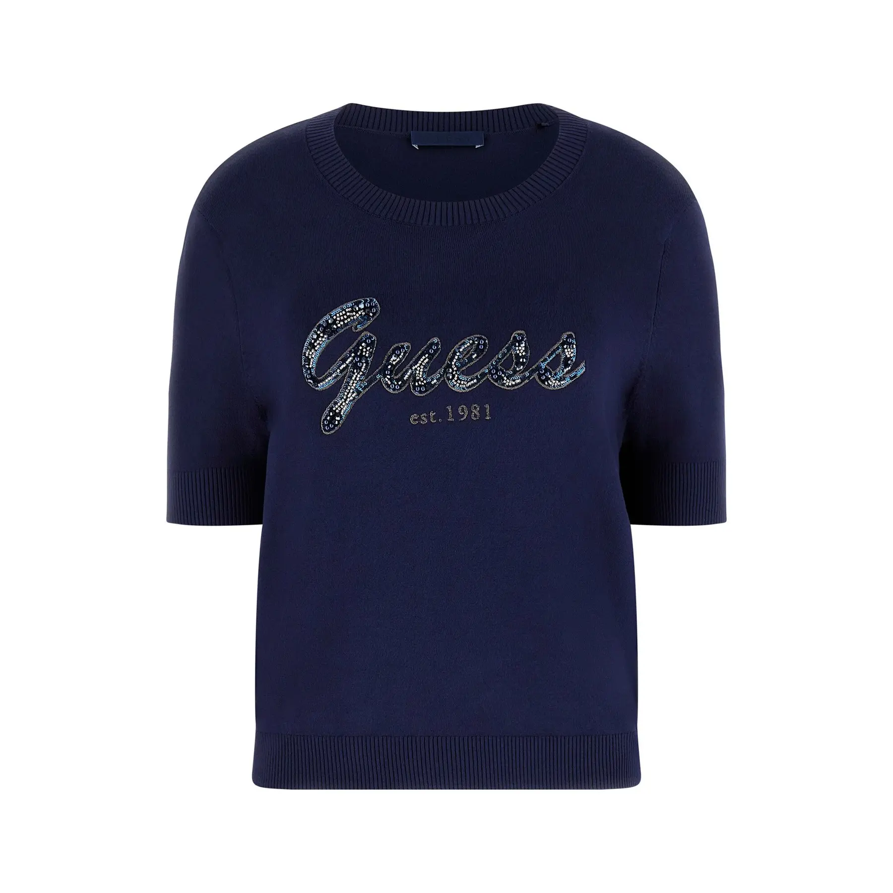 Kurzerarm Rundhalsausschnitt Pulli Damen Guess Margaret logo