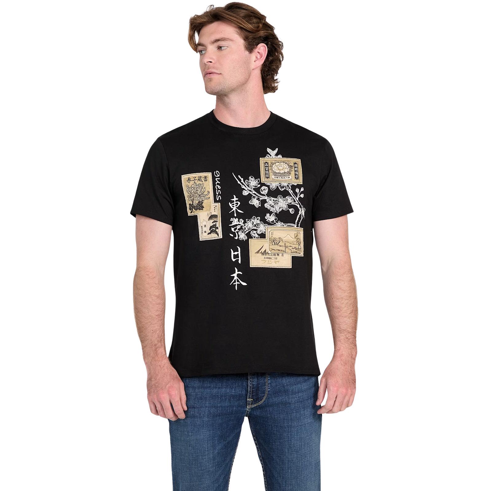 7628907100185 - Basis T-Shirt mit japanischen Briefmarken Guess