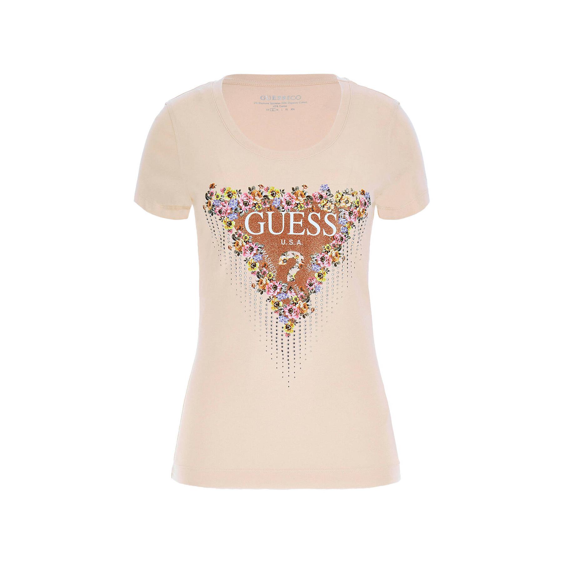 7618391534559 - Damen T-Shirt mit Dreiecksblumenmuster Guess