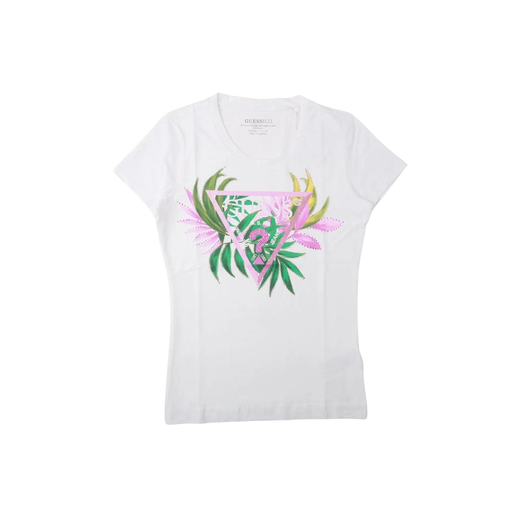 7620837245950 - Damen T-Shirt mit Blättern in Dreiecksform Guess
