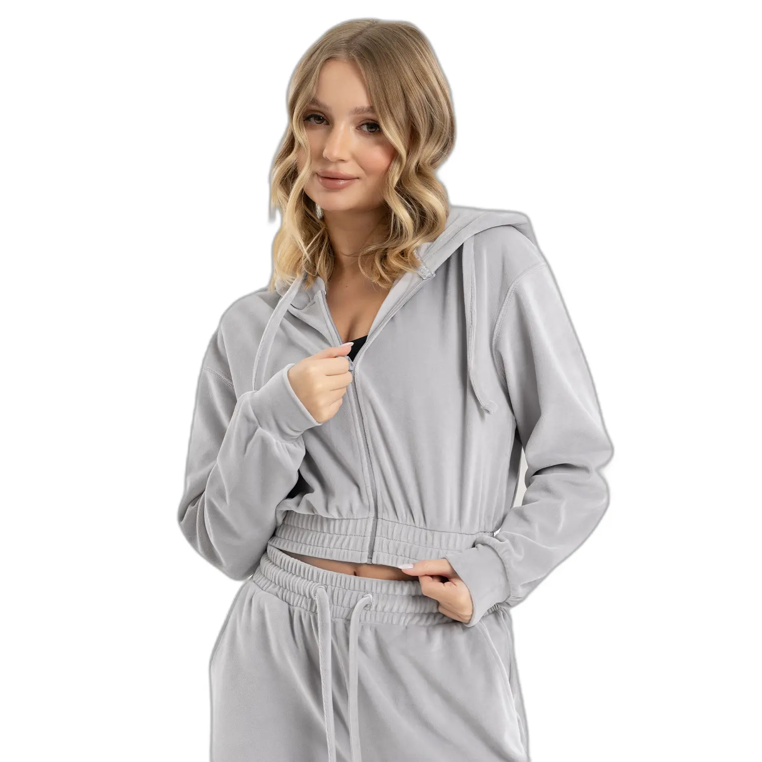 Sweatshirt zippée en velours femme Gym Glamour