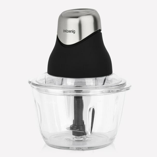 3701335310143 - Mini elektrischer Fleischwolf Mattschwarz Chrom LEO8 Widerstandsfähige Schüssel Graduierte Glasschüs