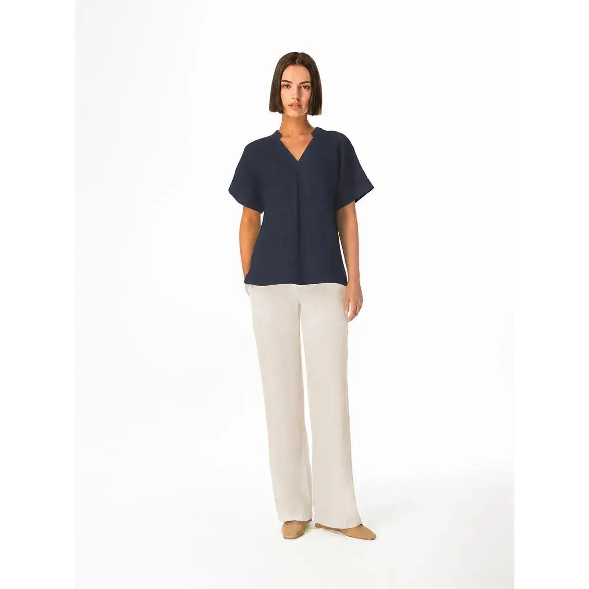 Blusa a scollo a V da donna  Essentials Front Pleat