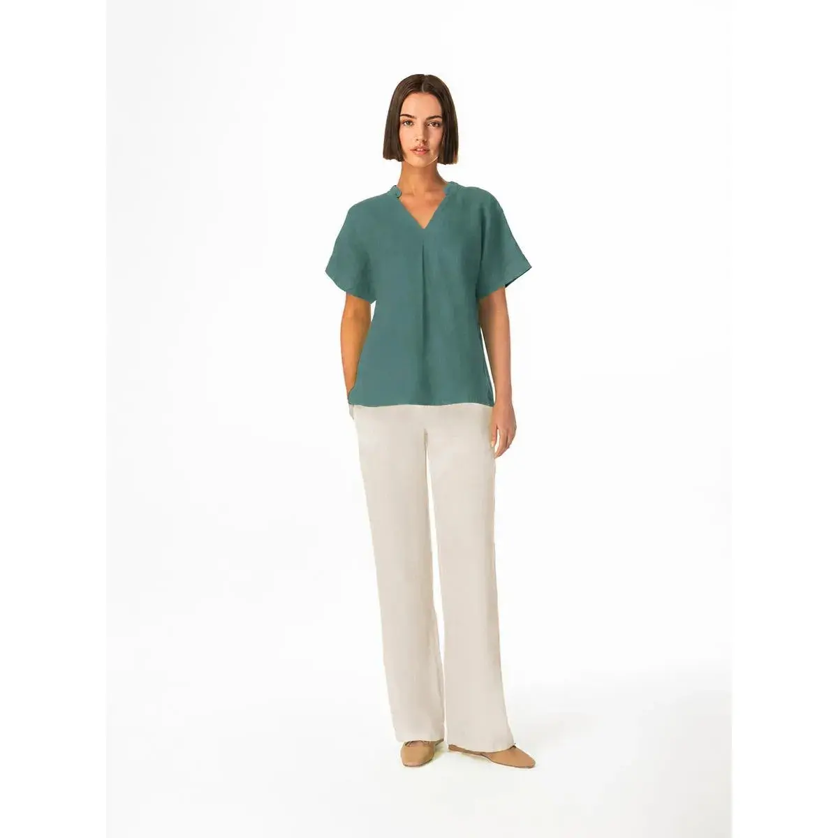 Blusa a scollo a V da donna  Essentials Front Pleat