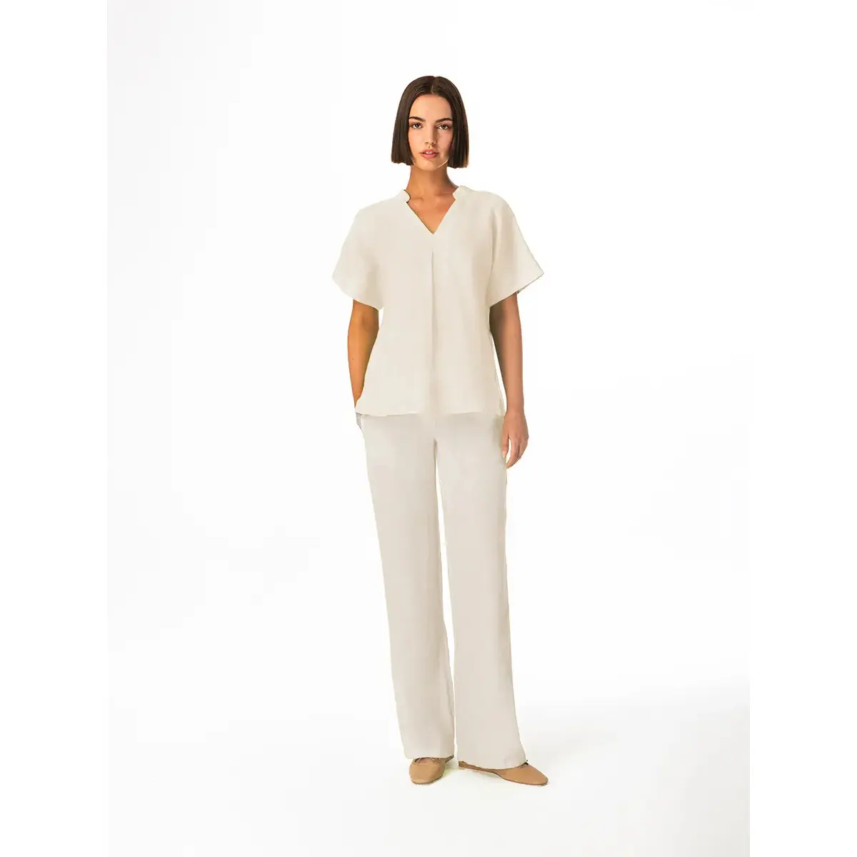 Blusa a scollo a V da donna  Essentials Front Pleat
