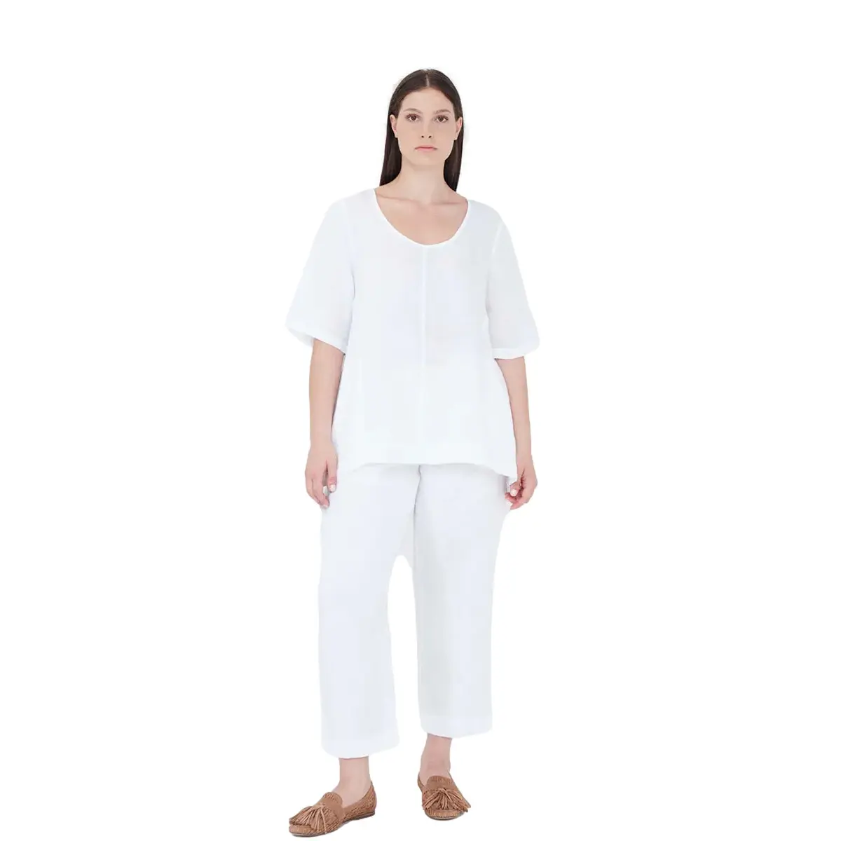 Pantaloni curve in lino donna