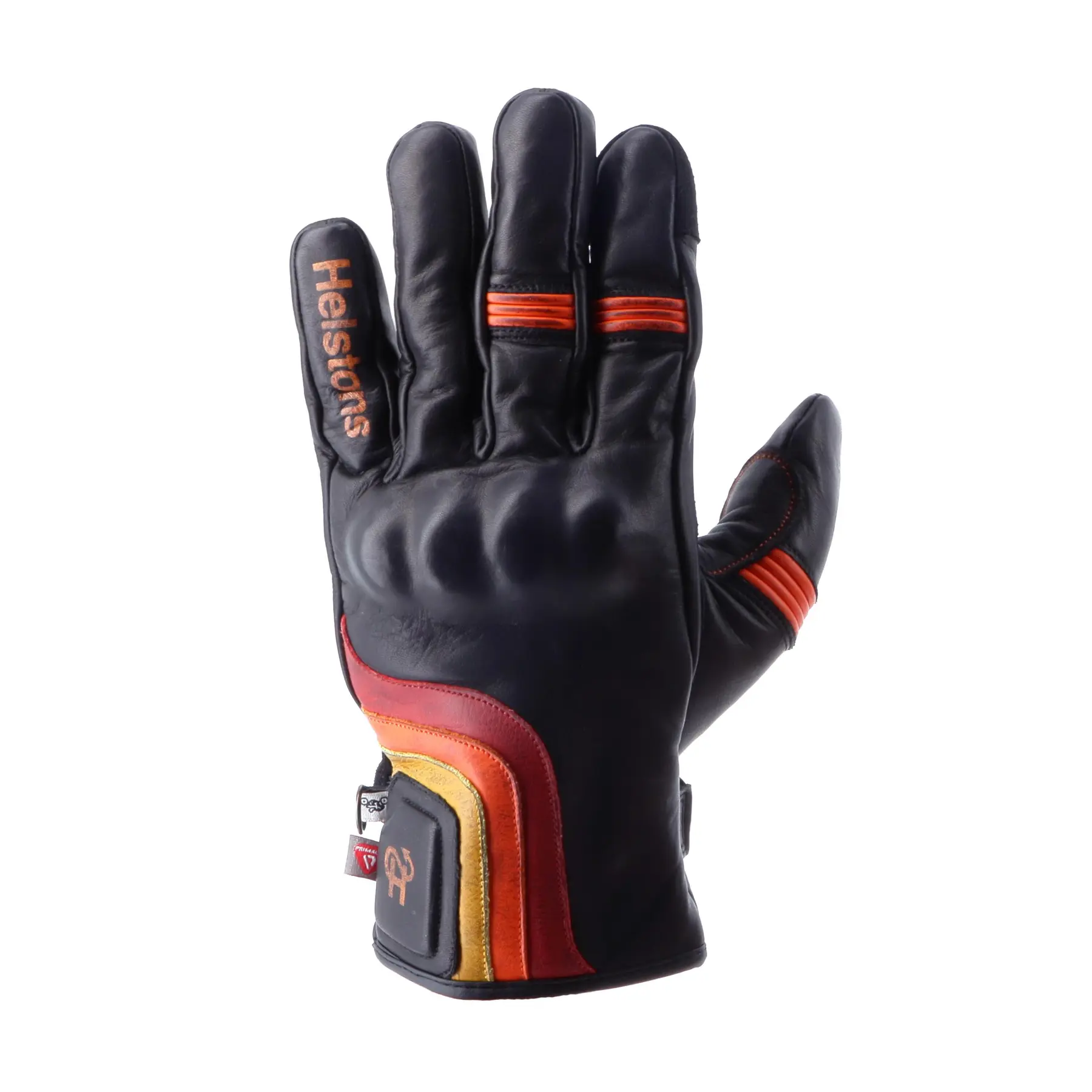 Gants cuir Helstons Spoon noir/jaune/orange- T12