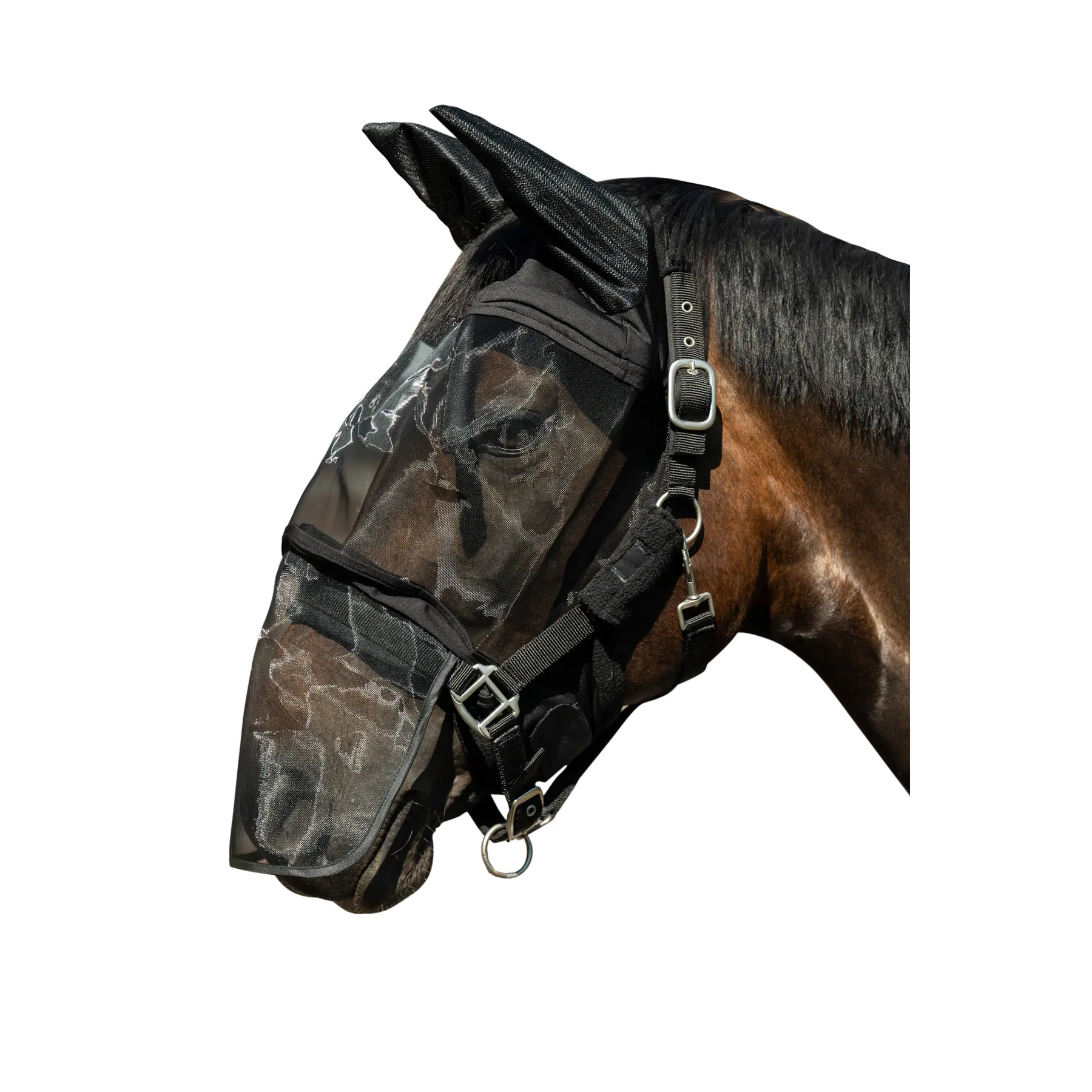 Masque anti-mouches pour cheval avec protection naseaux HKM Premium