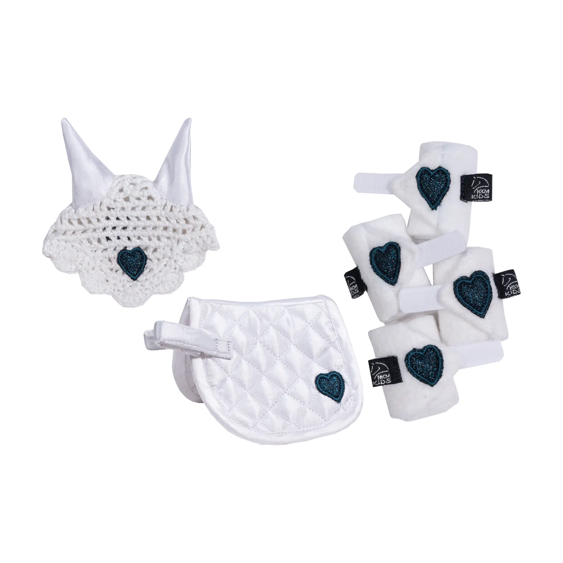 Ensemble tapis bonnet anti-mouches et bandages pour Hobby Horse HKM Kids Cuddle Pony