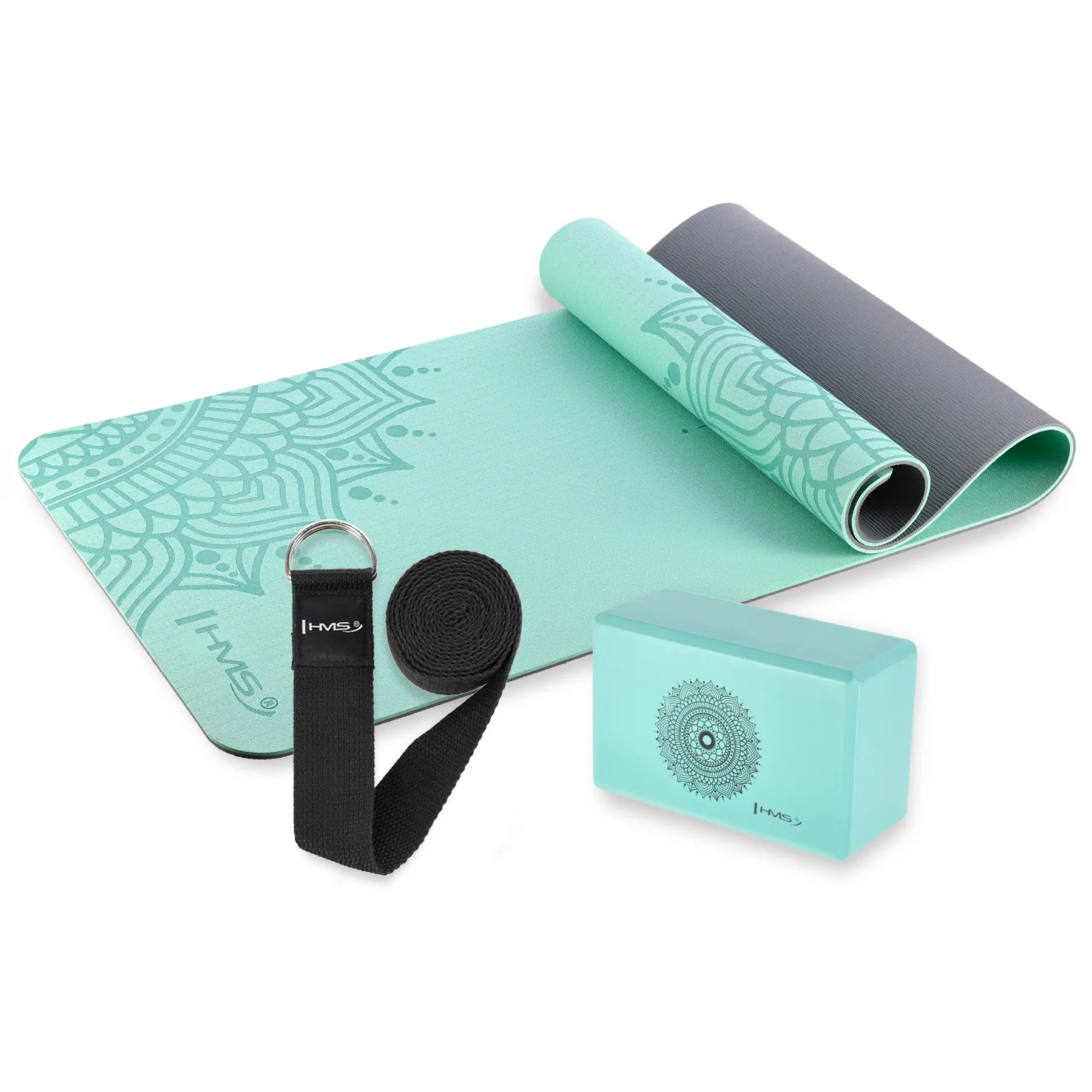 Yoga-Matte YM10 aus TPE mit Kissen KJ02 und Yoga-Gurt SJ02 HMS