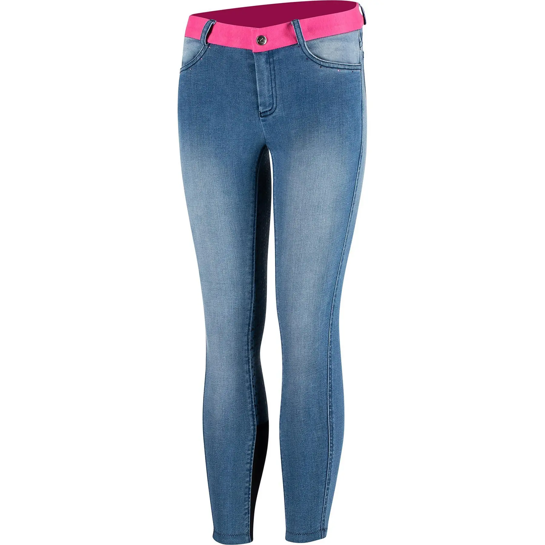 Comparer les prix de Pantalon équitation en jeans à fond intégral avec silicone fille Horze Poppy