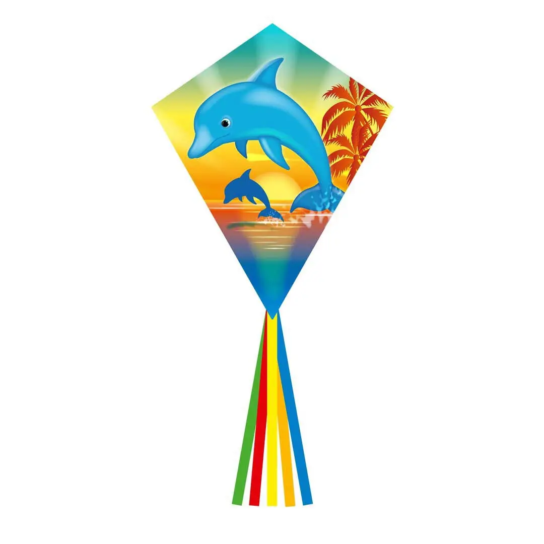 4031169311306 - Ecoline 102123 - Eddy Dolphin Sunset - Kinderdrachen ab 5 Jahren 70x58cm inkl 17kp Polyester Schnüre 40m