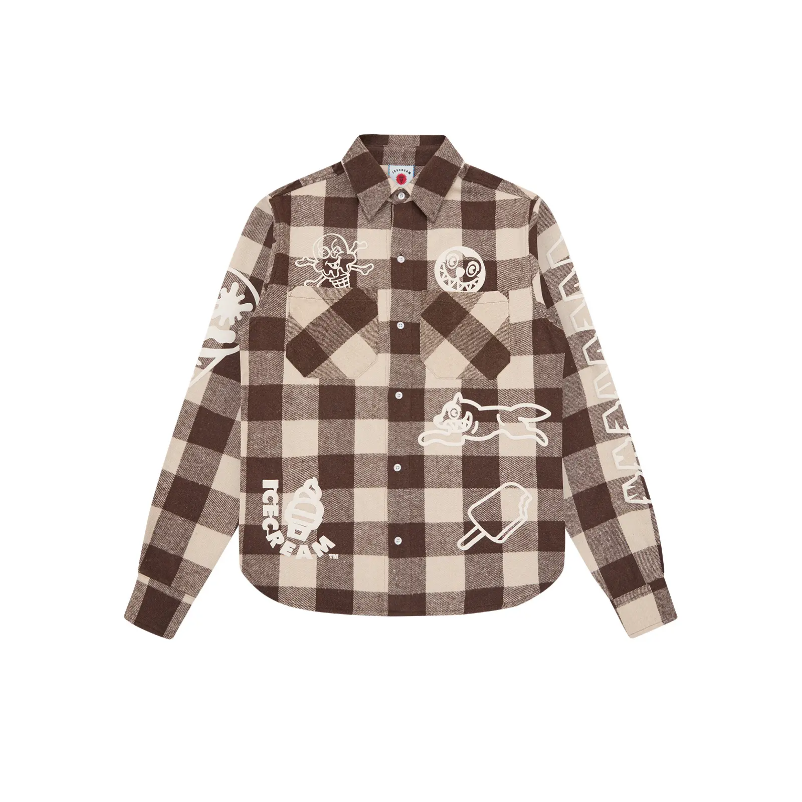 Icecream Men's Marron Long-Sleeved Plaid Shirt