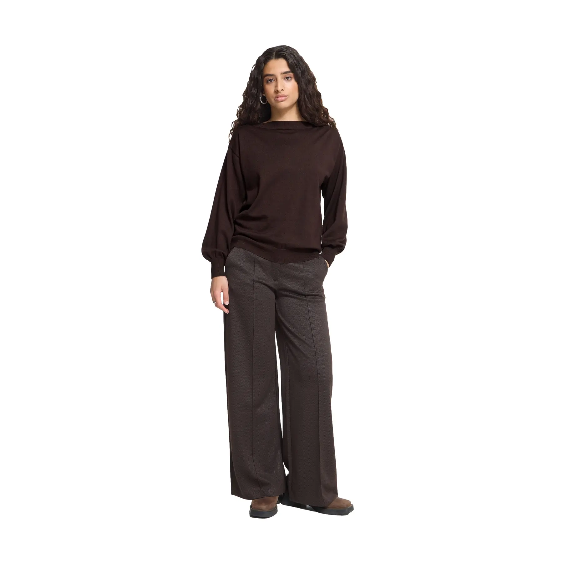 Ichi Women's Marron Boat Neck Sweater Ihluls