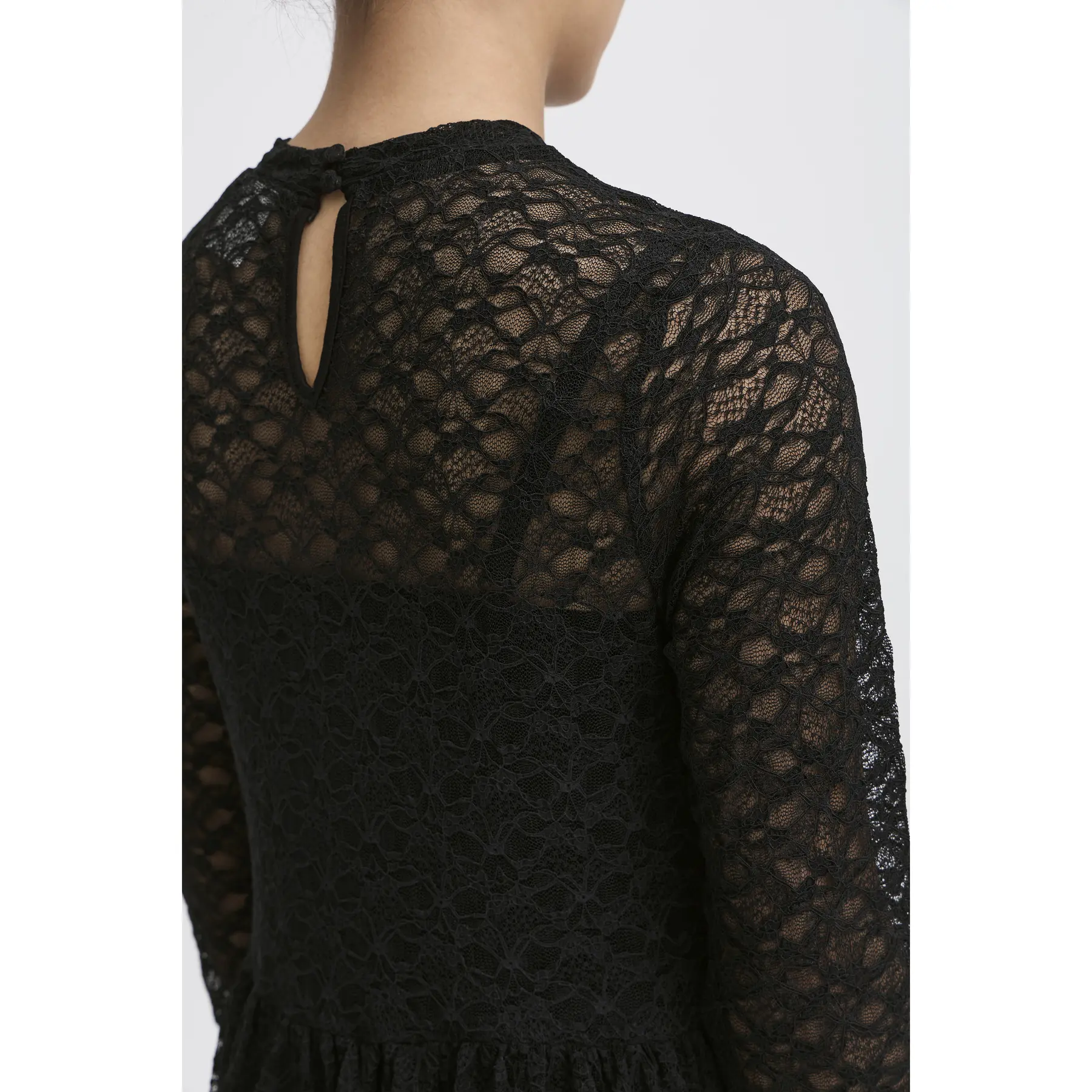 black lace high low dress A.L.C. Alessia Textured Satin and Lace Maxi Dress