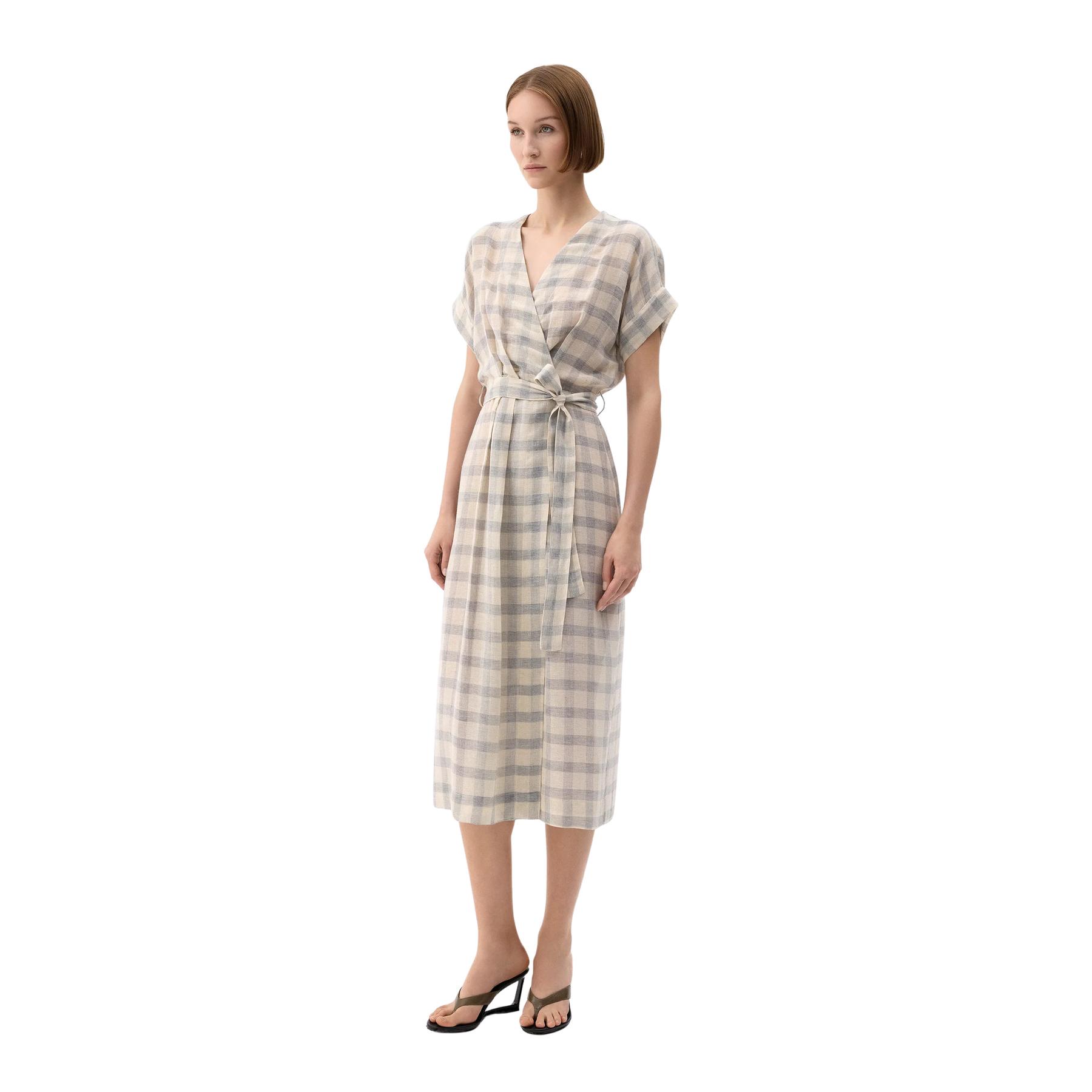 8682376169417 - Kariertes Wickelkleid für Damen Ikikiz