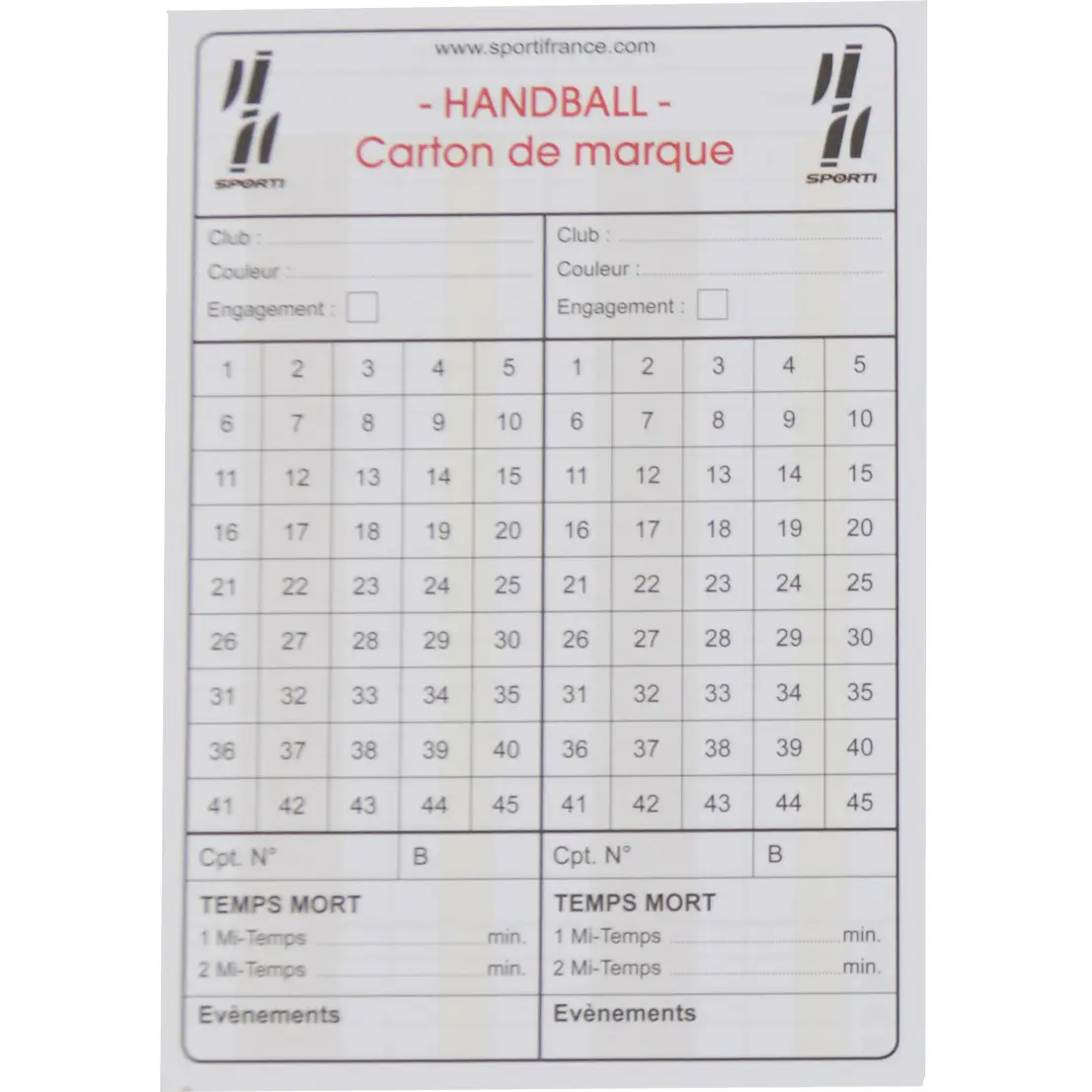 Sporti Carnet de 10 cartes seul d'arbitrage handball, Blanc, Taille TU
