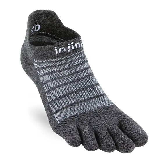 Injinji Unisex Gris Football Socks Lightweight No-Show Wool