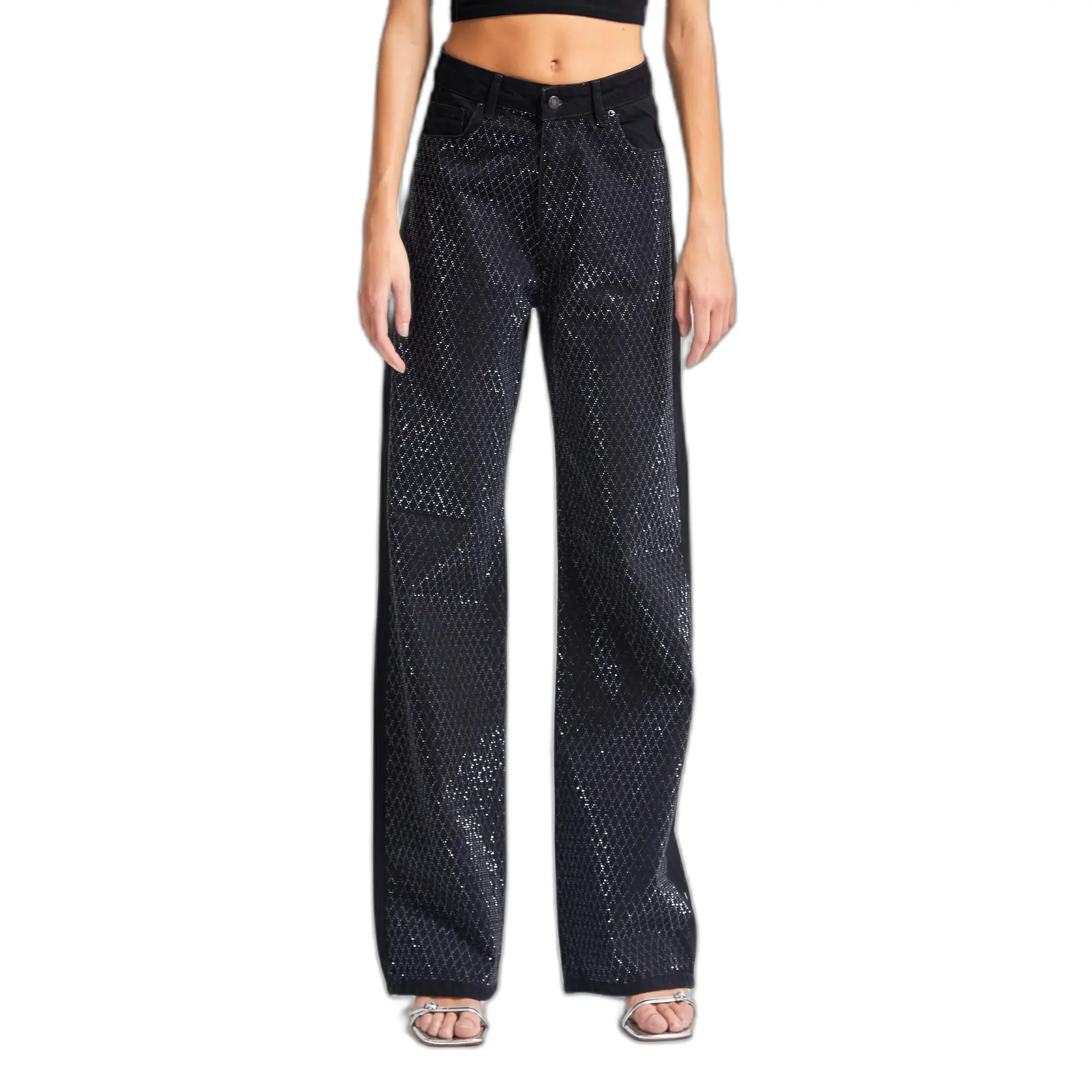 Hochtaillierte Straight Jeans Damen It's Basic Emma Rhinestone