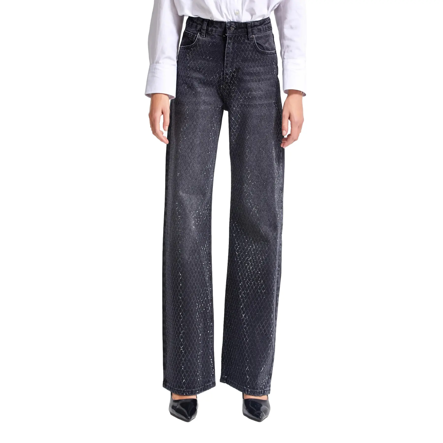 Jeans Straight vita alta donna  Emma Rhinestone