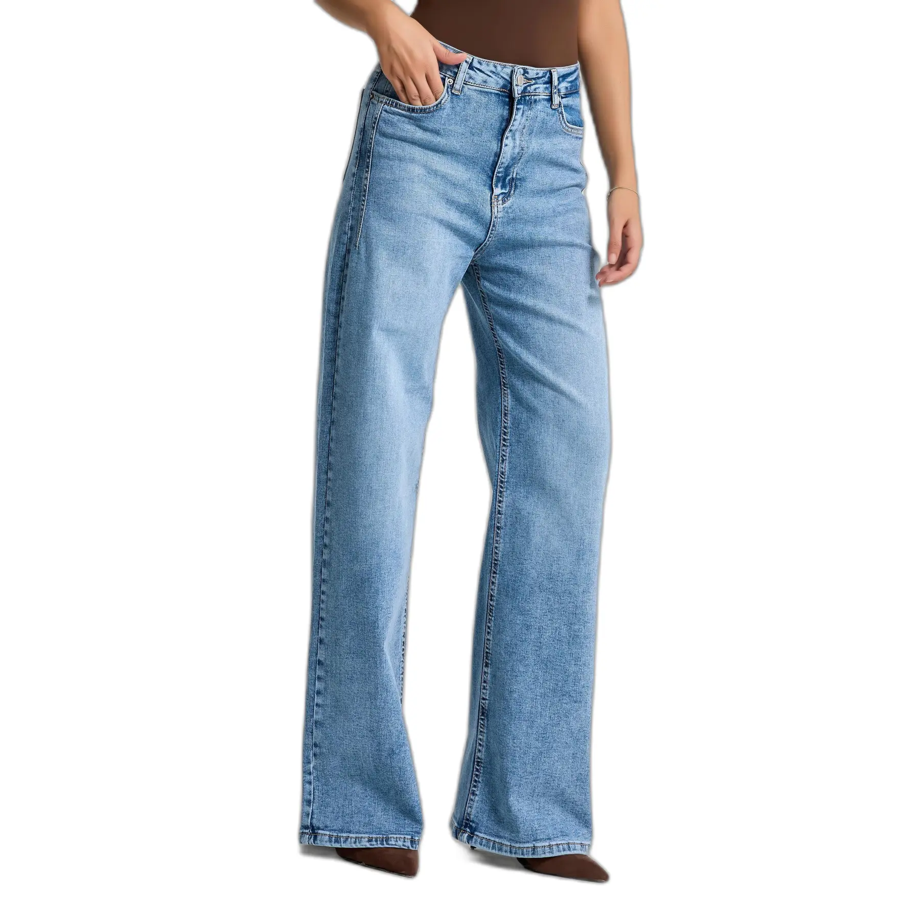Image of Hochwertige High-Waist Wide Leg Jeans Damen It's Basic