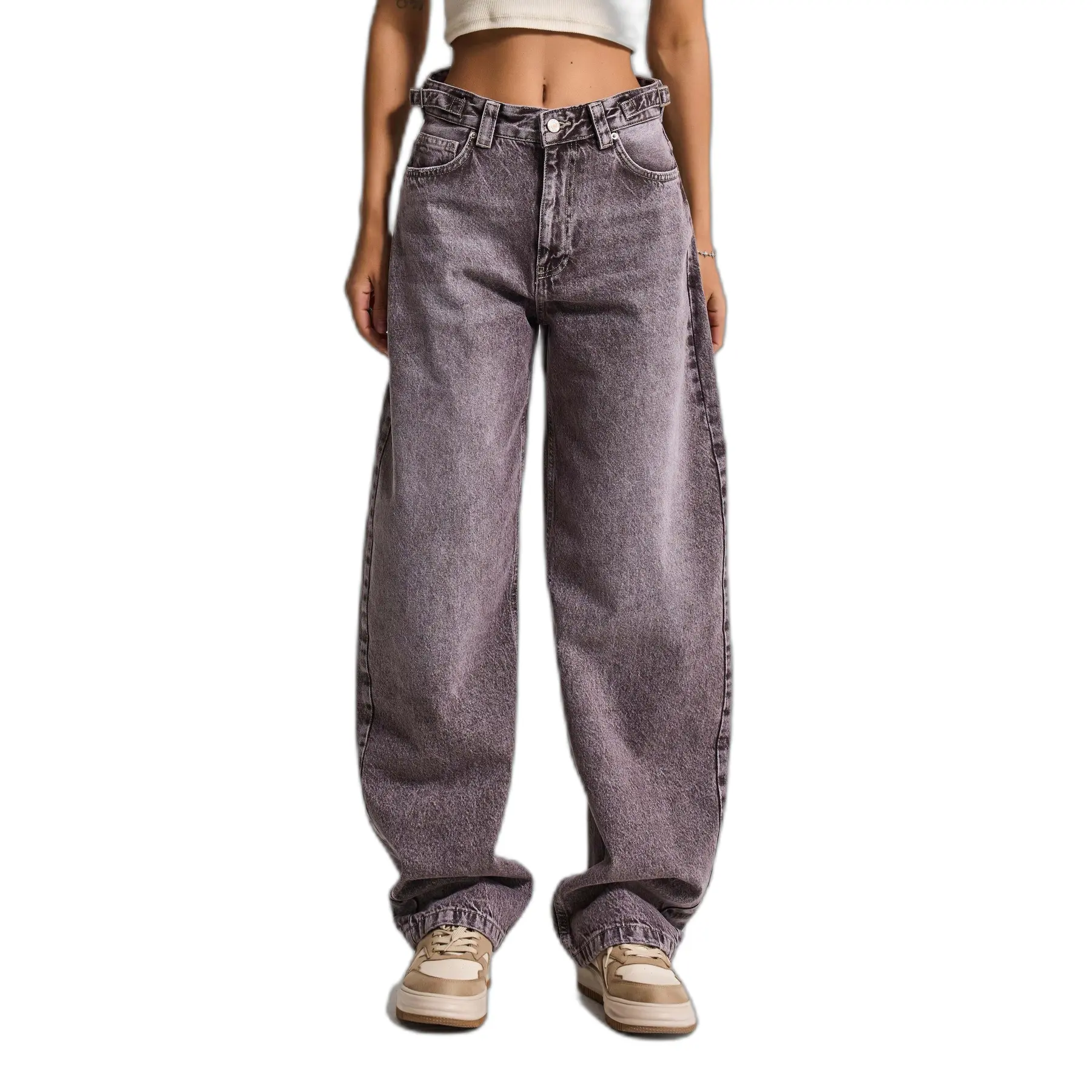 Hochtaillierte Baumwolle Wide Leg Jeans Damen It's Basic Skater