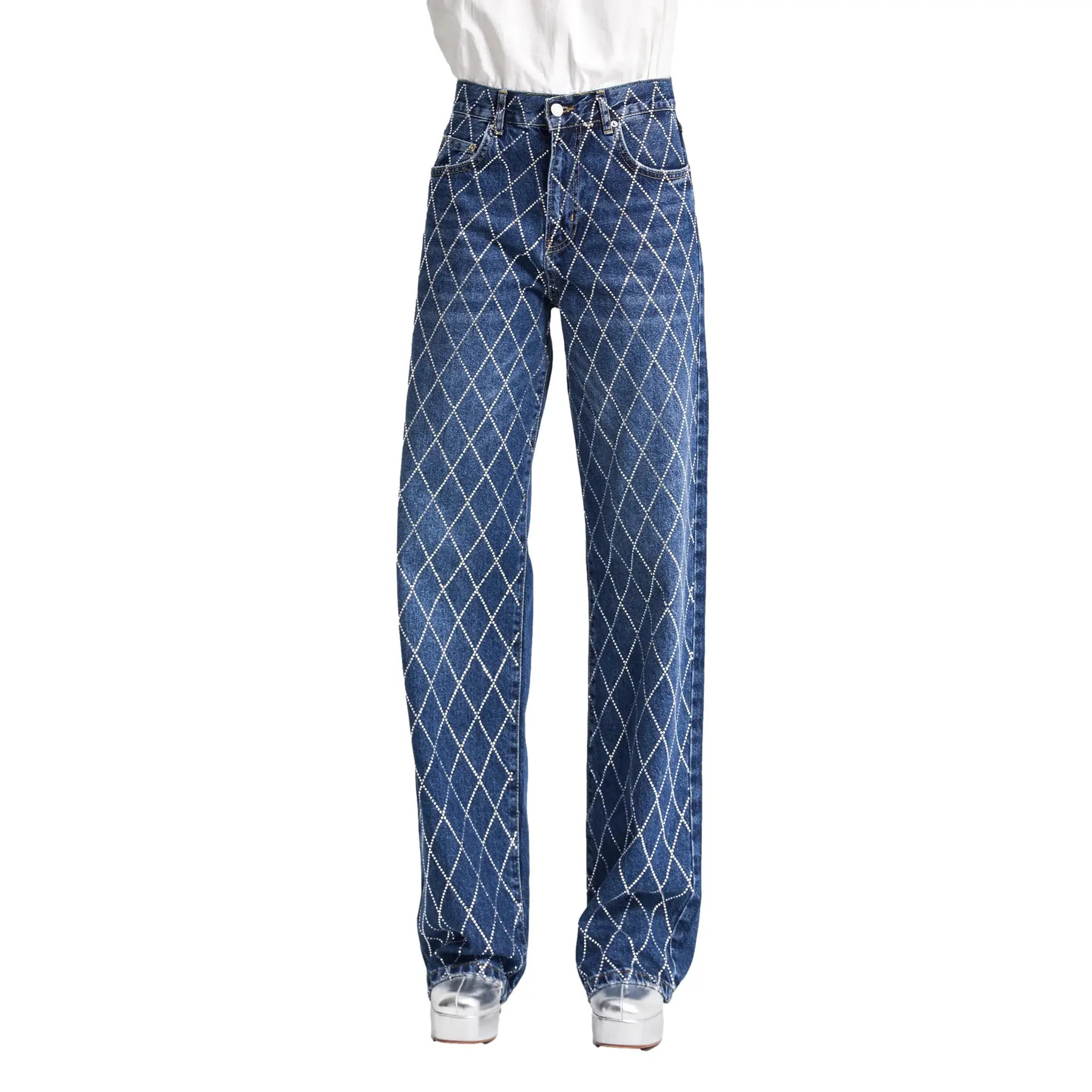 Jeans loose a vita alta donna  Rhinestone