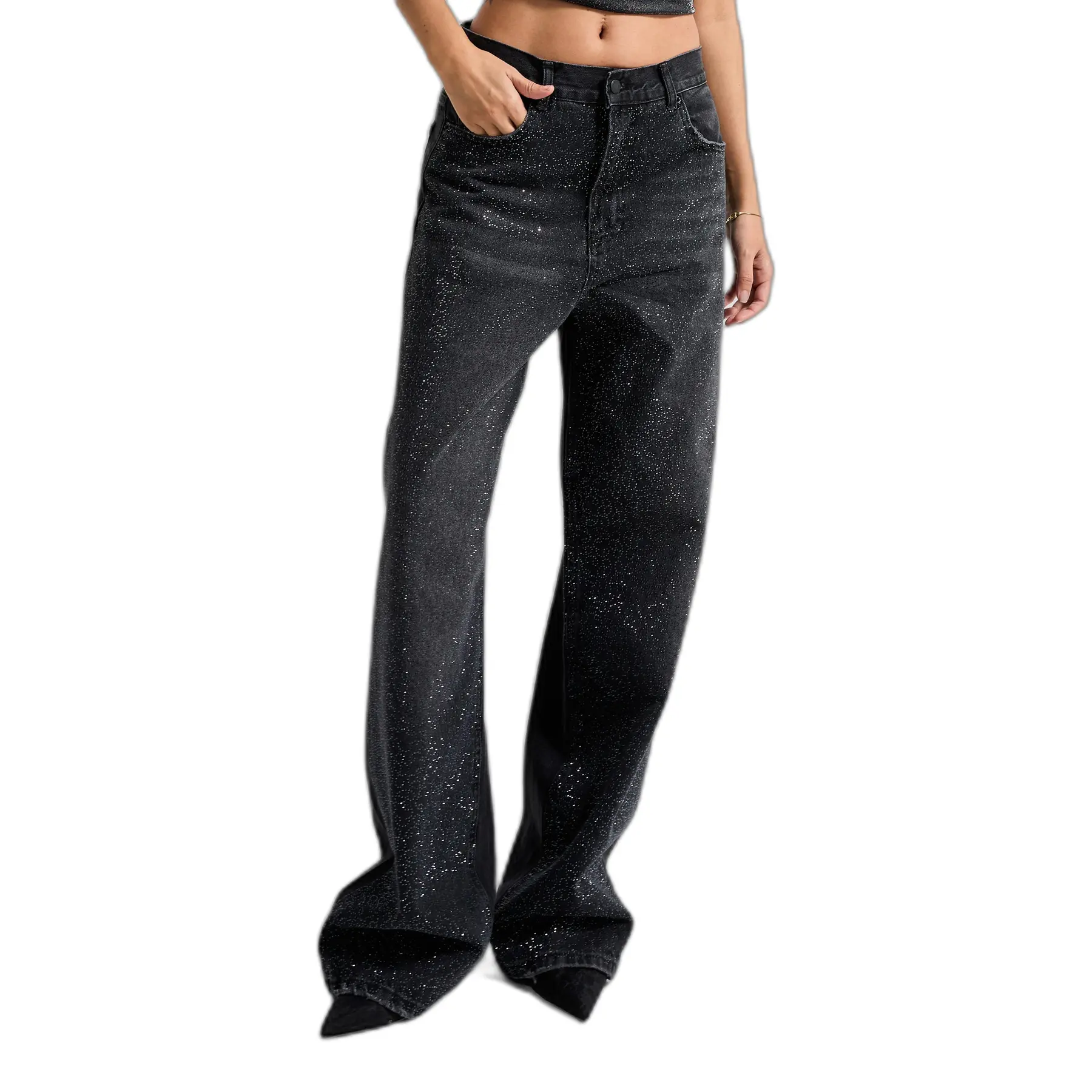 Jeans loose a vita media donna  Rhinestone