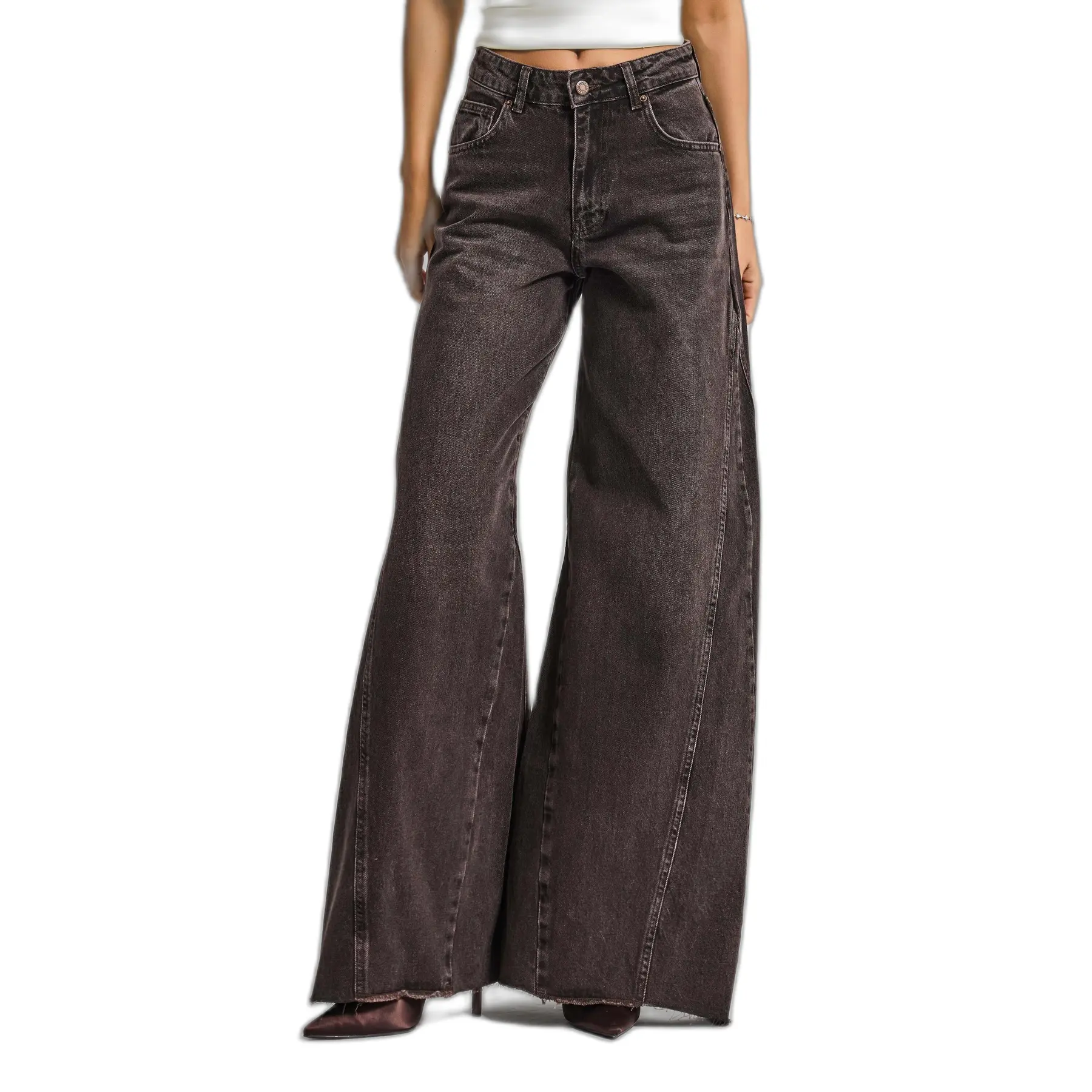 Jeans Palazzo Wide Leg fluido vita media donna