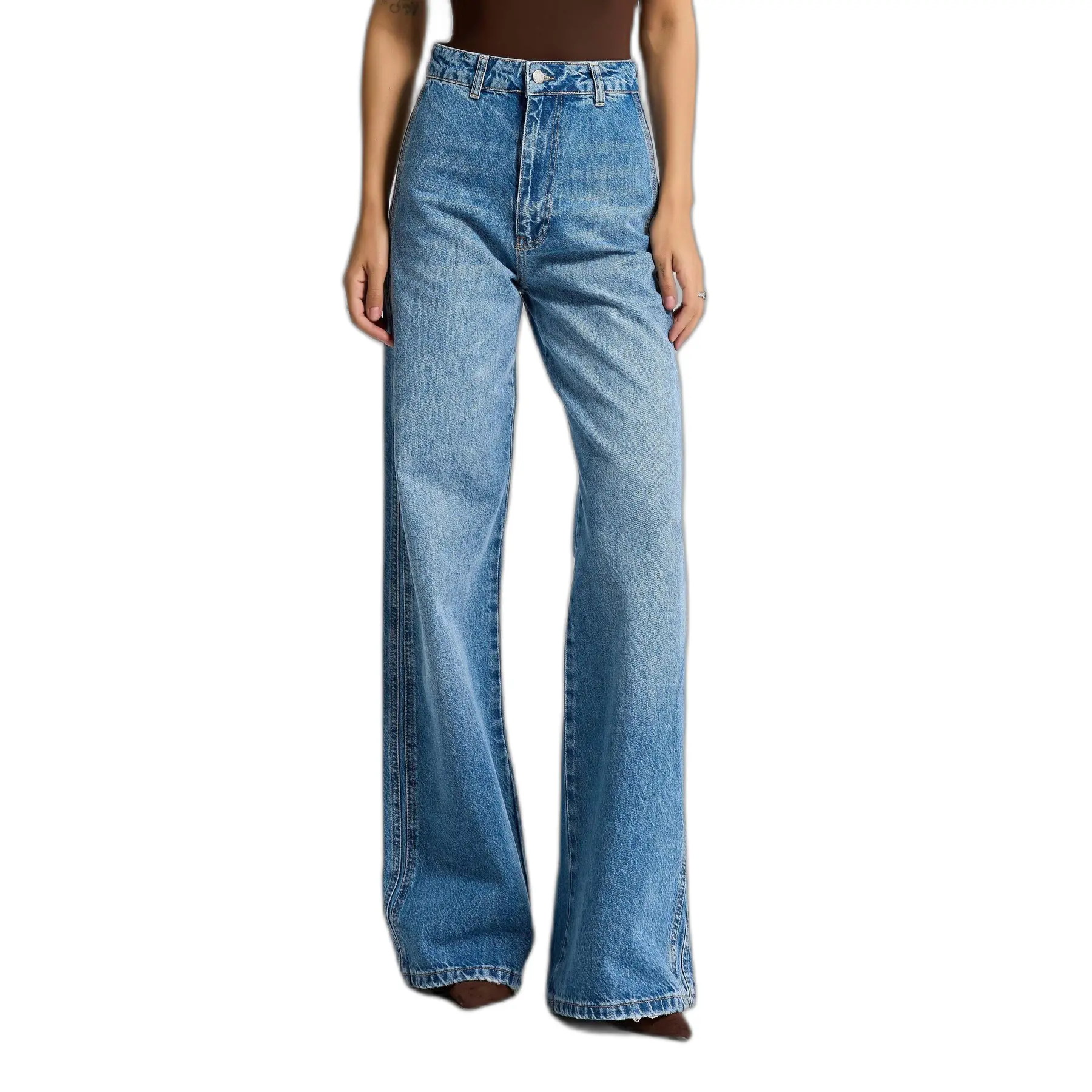 Image of Wide Leg Jeans mit mittelhoher Taille aus steifem Denim für Damen It's Basic